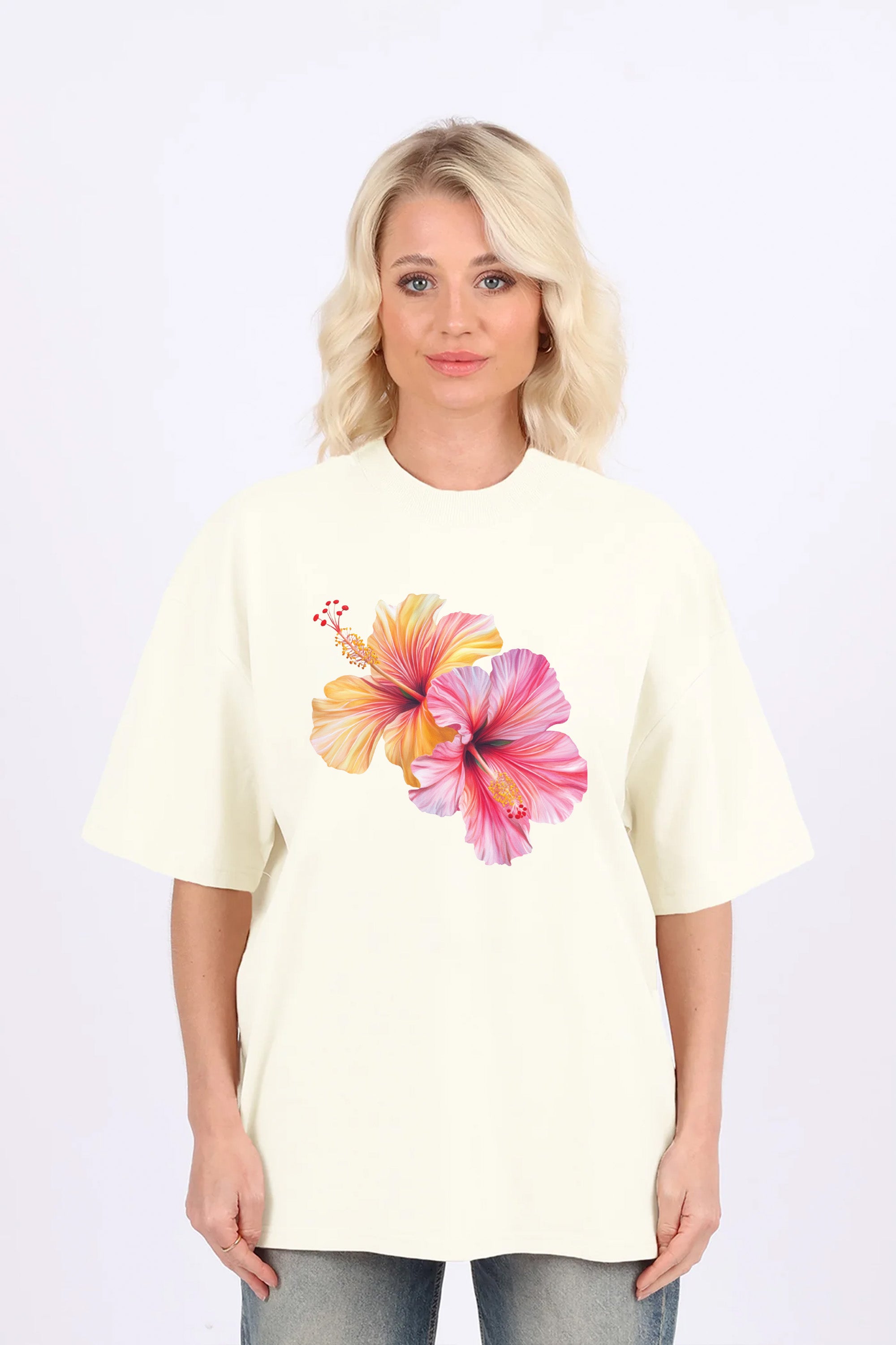 2220GSM Oversized T-Shirt In Tropical Hibiscus Floral Print