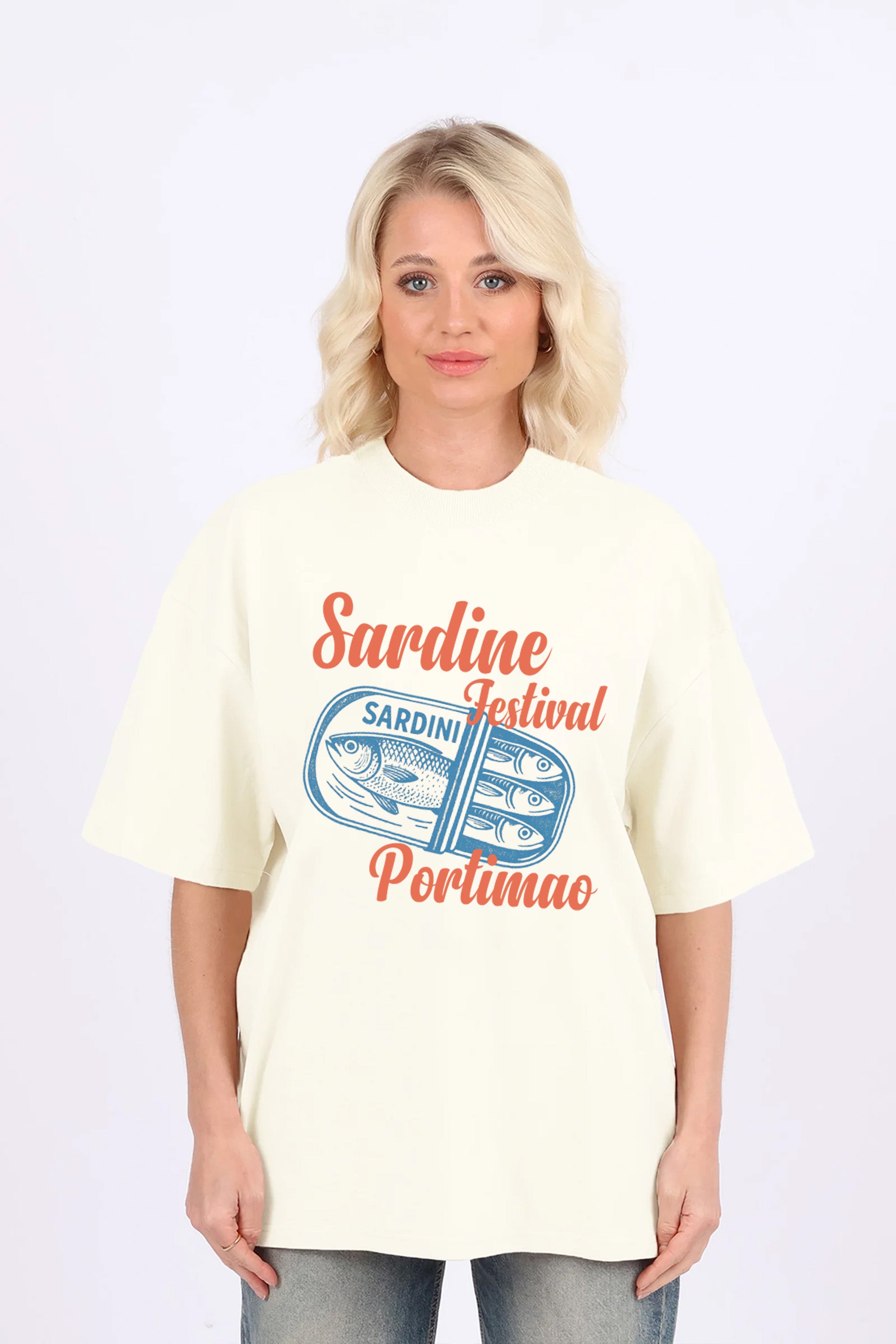 220GSM Oversized T-Shirt In Sardine Festival Seafood Print (Custom Pack)