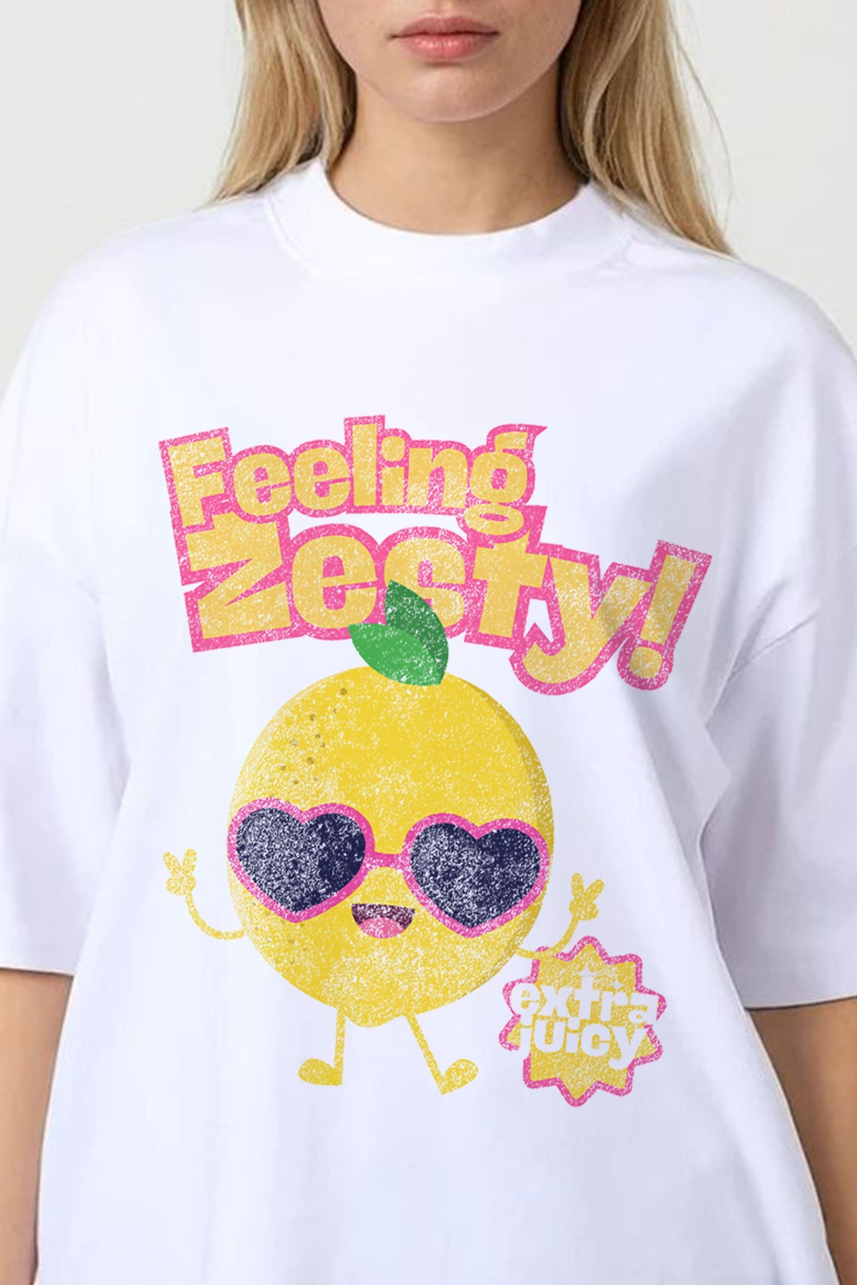 150GSM Oversized T-Shirt in Zesty Lemon Distressed Print