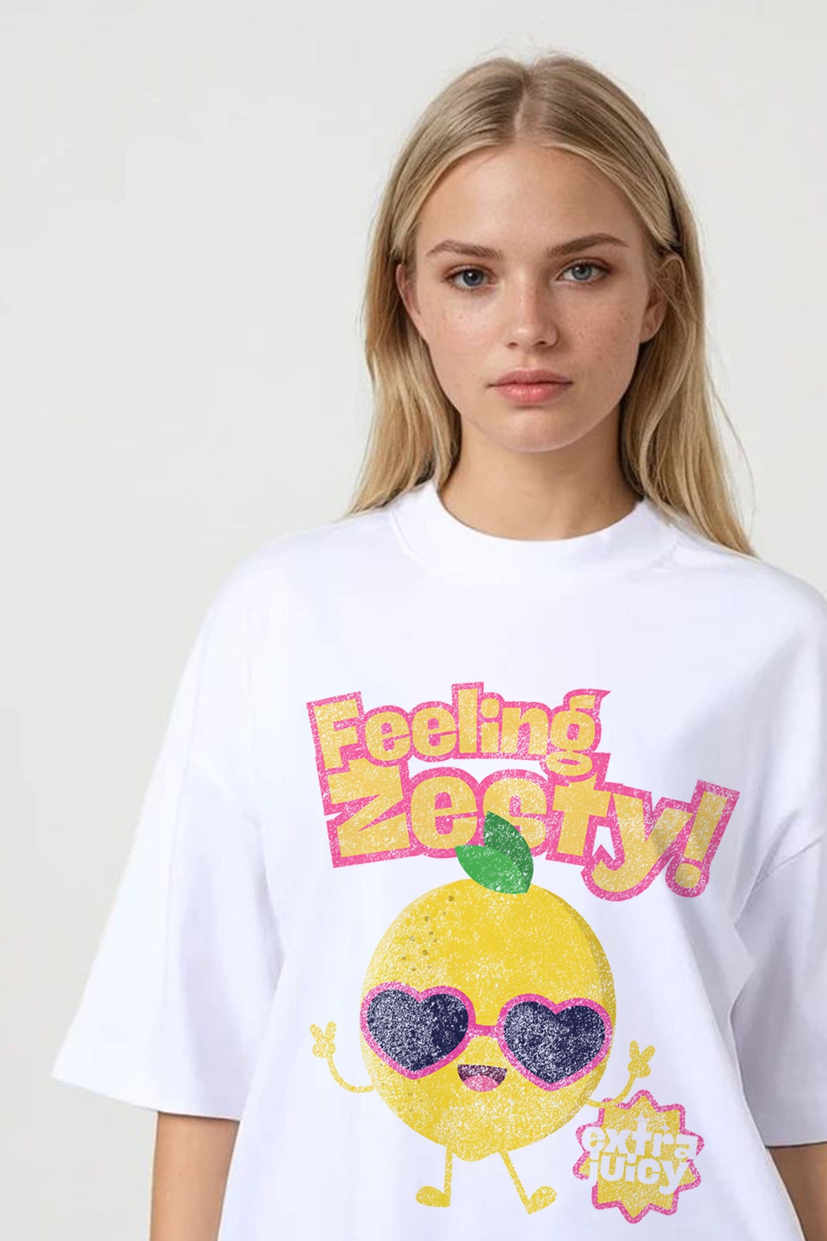 150GSM Oversized T-Shirt in Zesty Lemon Distressed Print