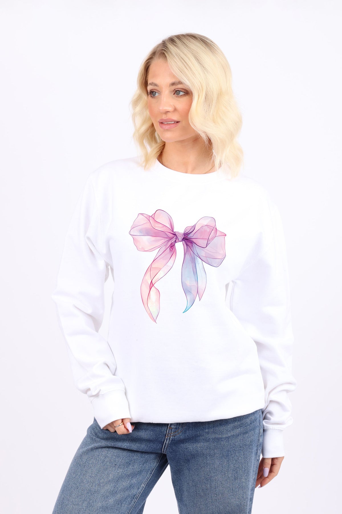 Multi Color Translucent Bow Printed Sweatshirt