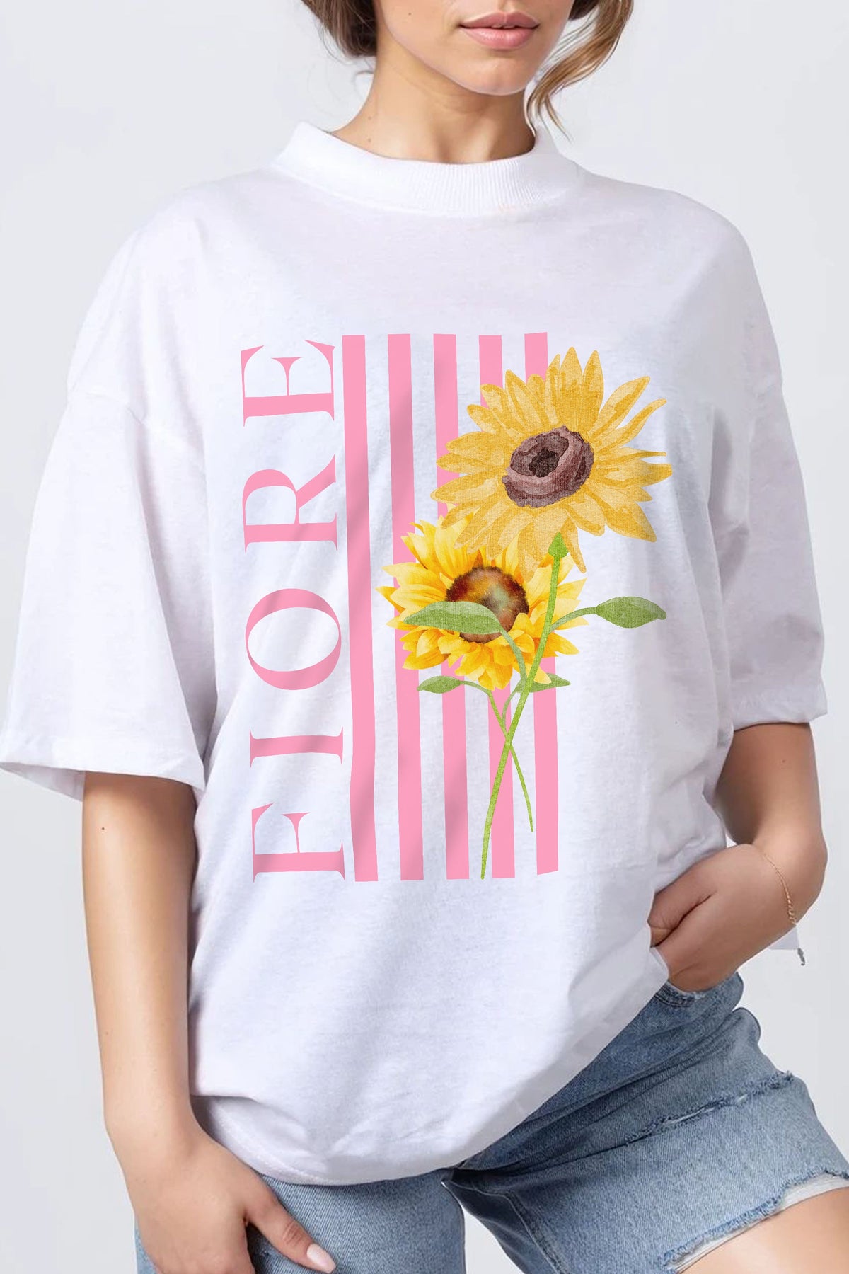 150GSM Oversized T-Shirt in Fiore Sunflower Print