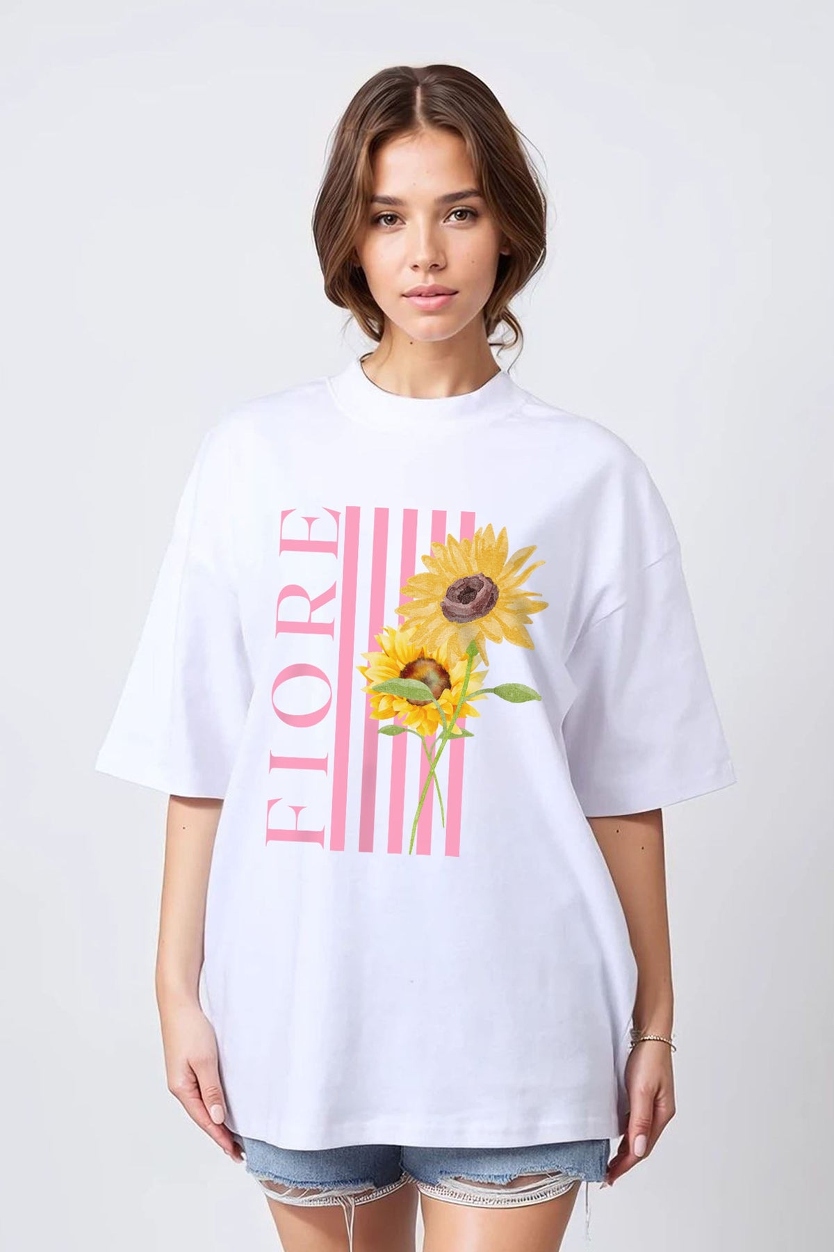 150GSM Oversized T-Shirt in Fiore Sunflower Print
