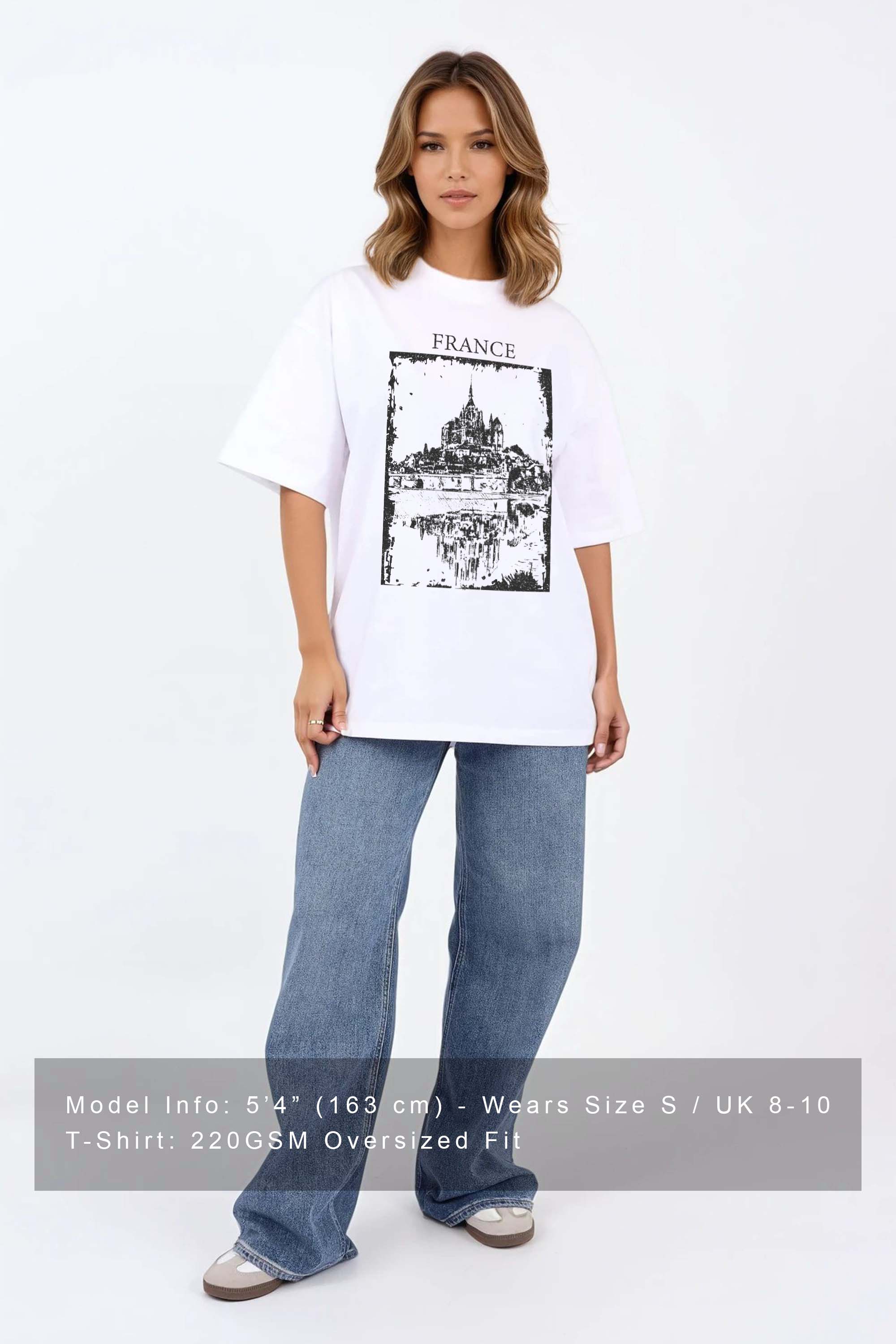 220GSM Oversized T-Shirt in France Vintage Graphic Print