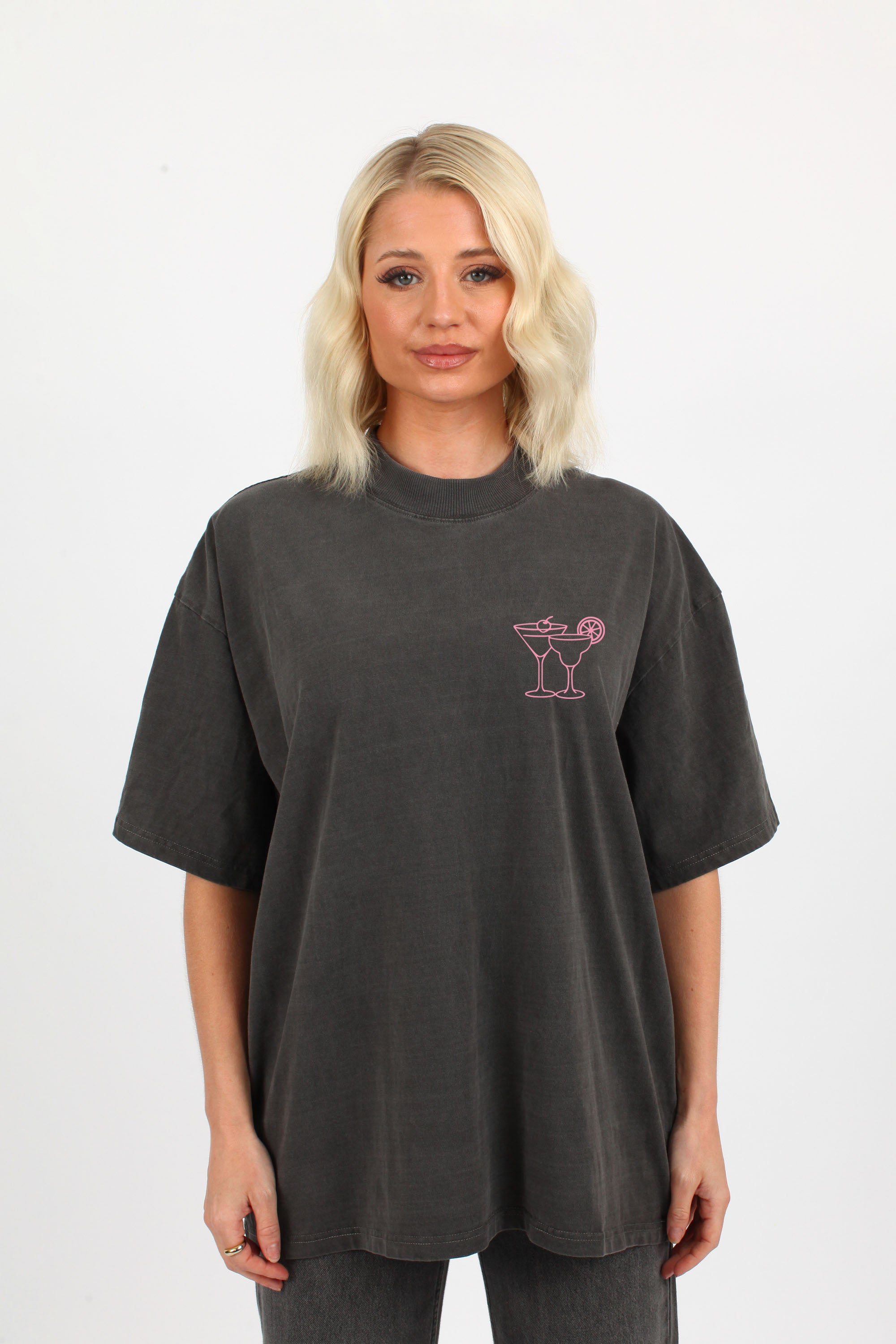 220GSM Oversized Acid Washed T-Shirt In Good Times Print (Custom Pack)