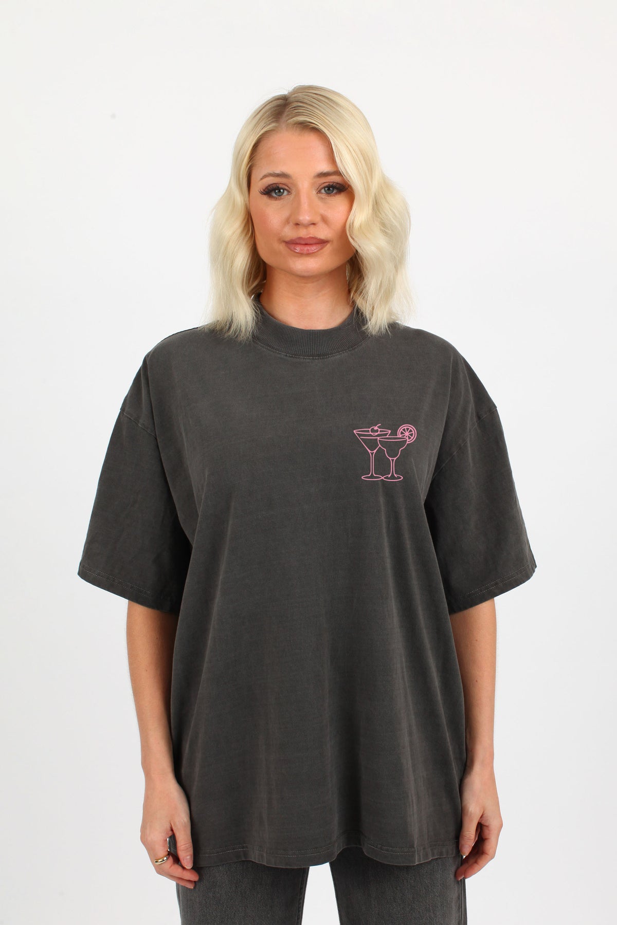 220GSM Oversized Acid Washed T-Shirt In Good Times Print
