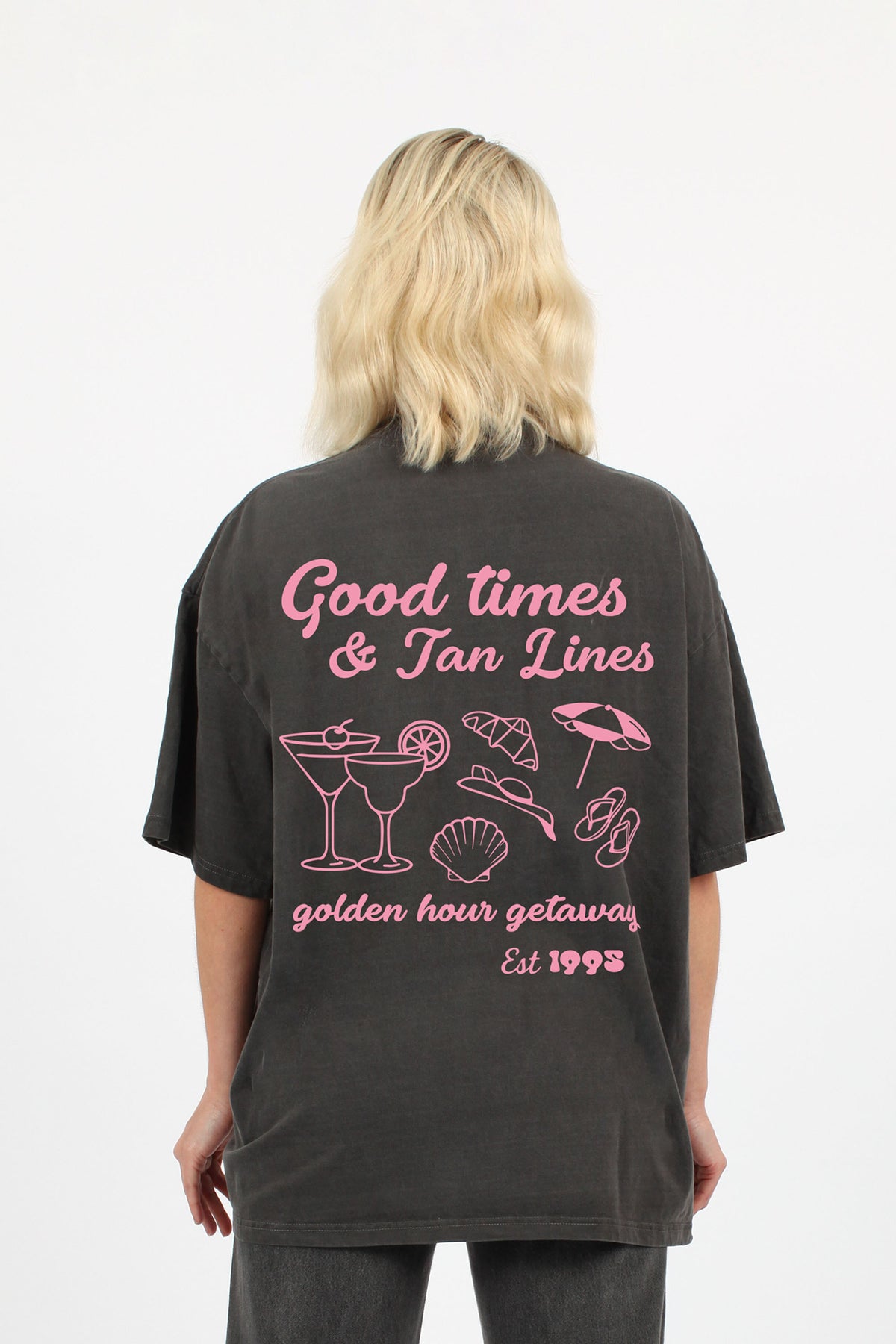 220GSM Oversized Acid Washed T-Shirt In Good Times Print