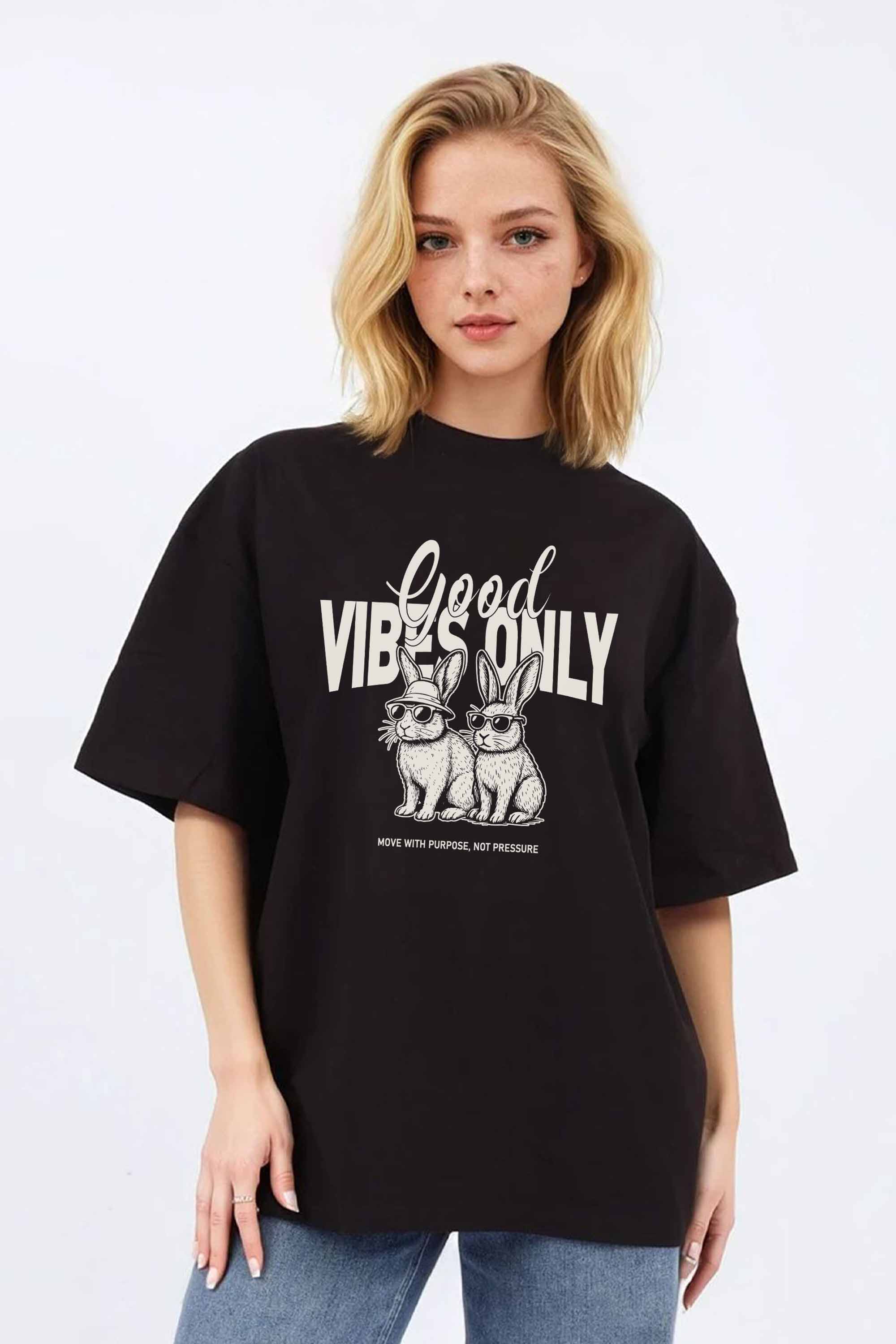 220GSM Oversized T-Shirt in Good Vibes Only Bunny Print