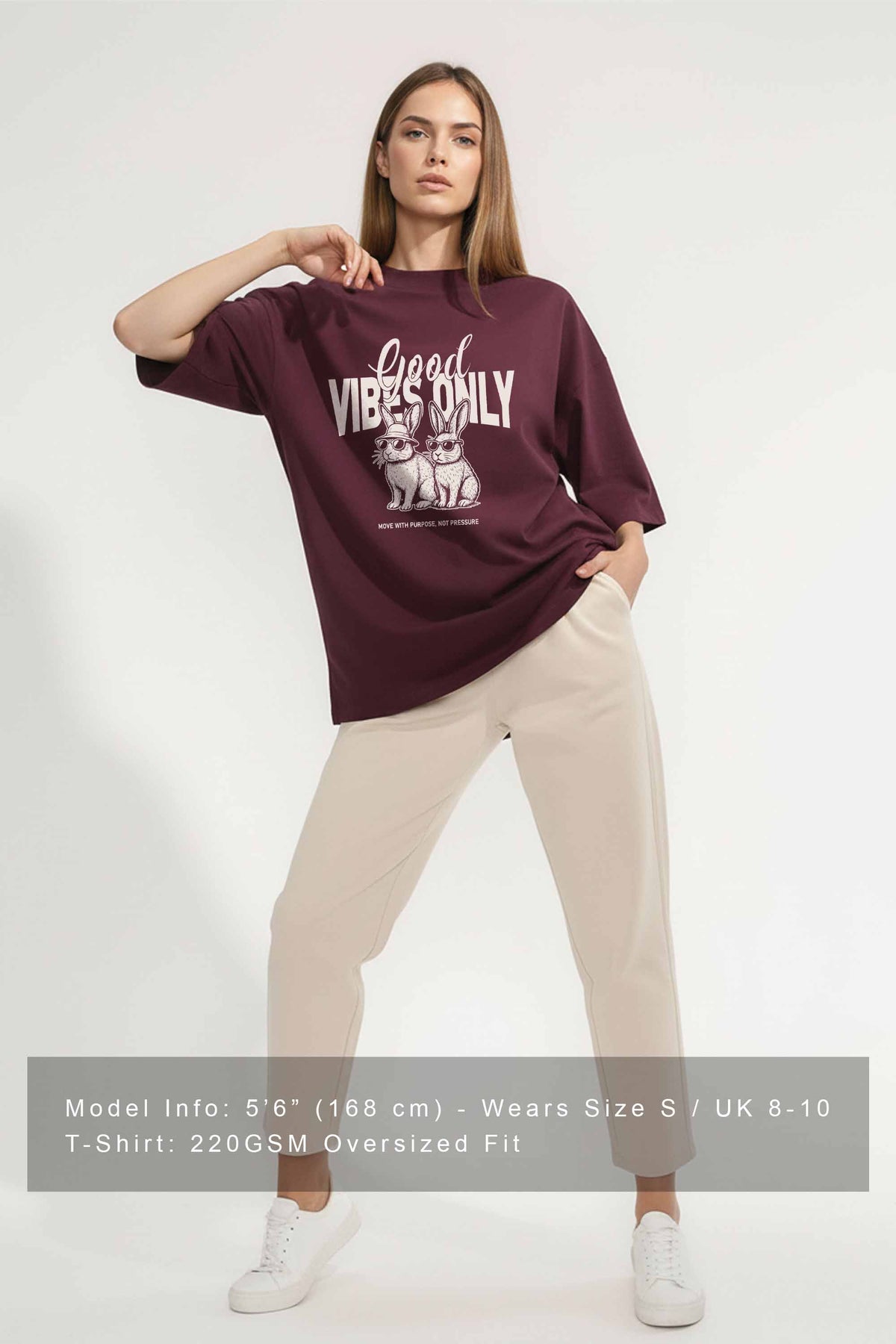 220GSM Oversized T-Shirt in Good Vibes Only Bunny Print