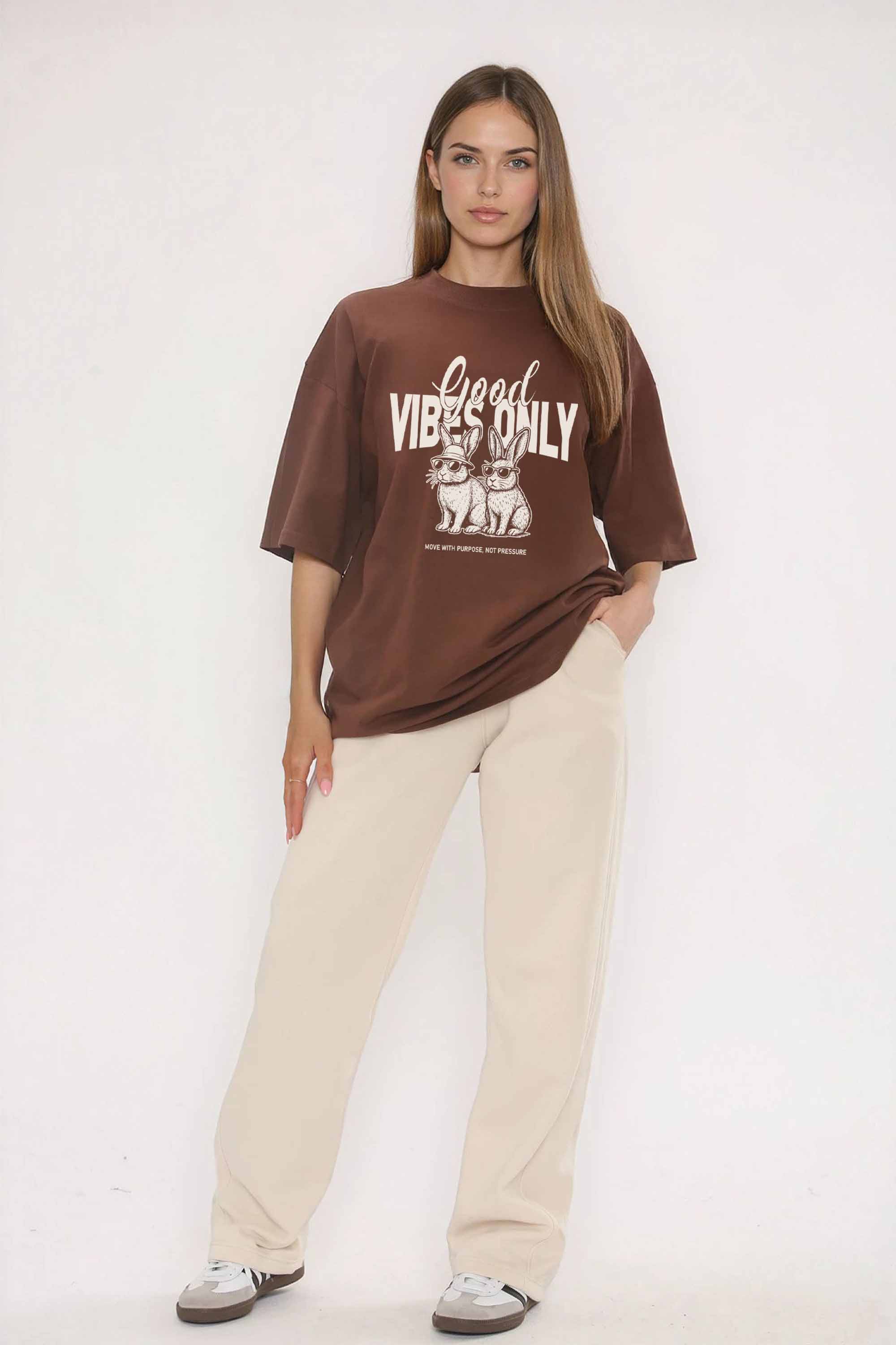 220GSM Oversized T-Shirt in Good Vibes Only Bunny Print