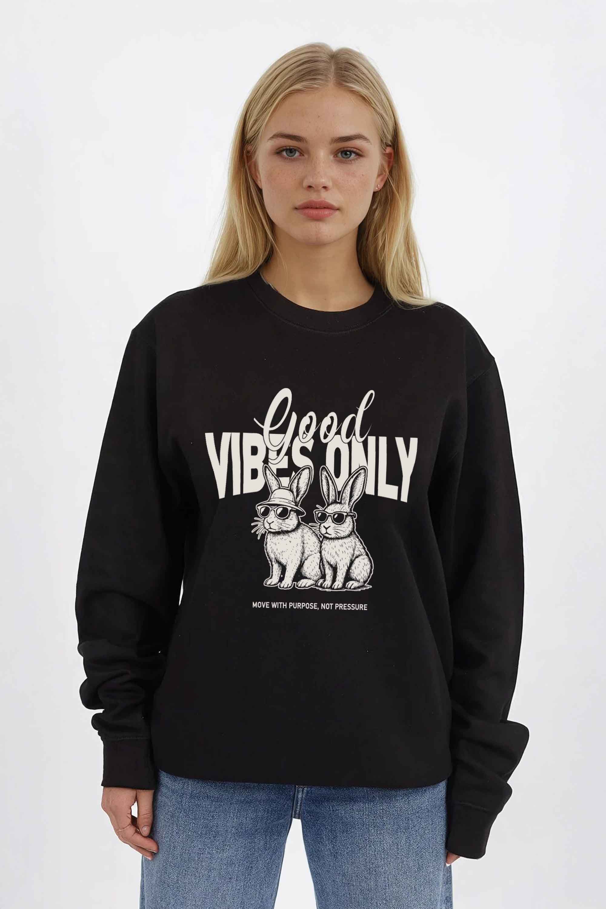 Good Vibes Only Bunny Printed Sweatshirt