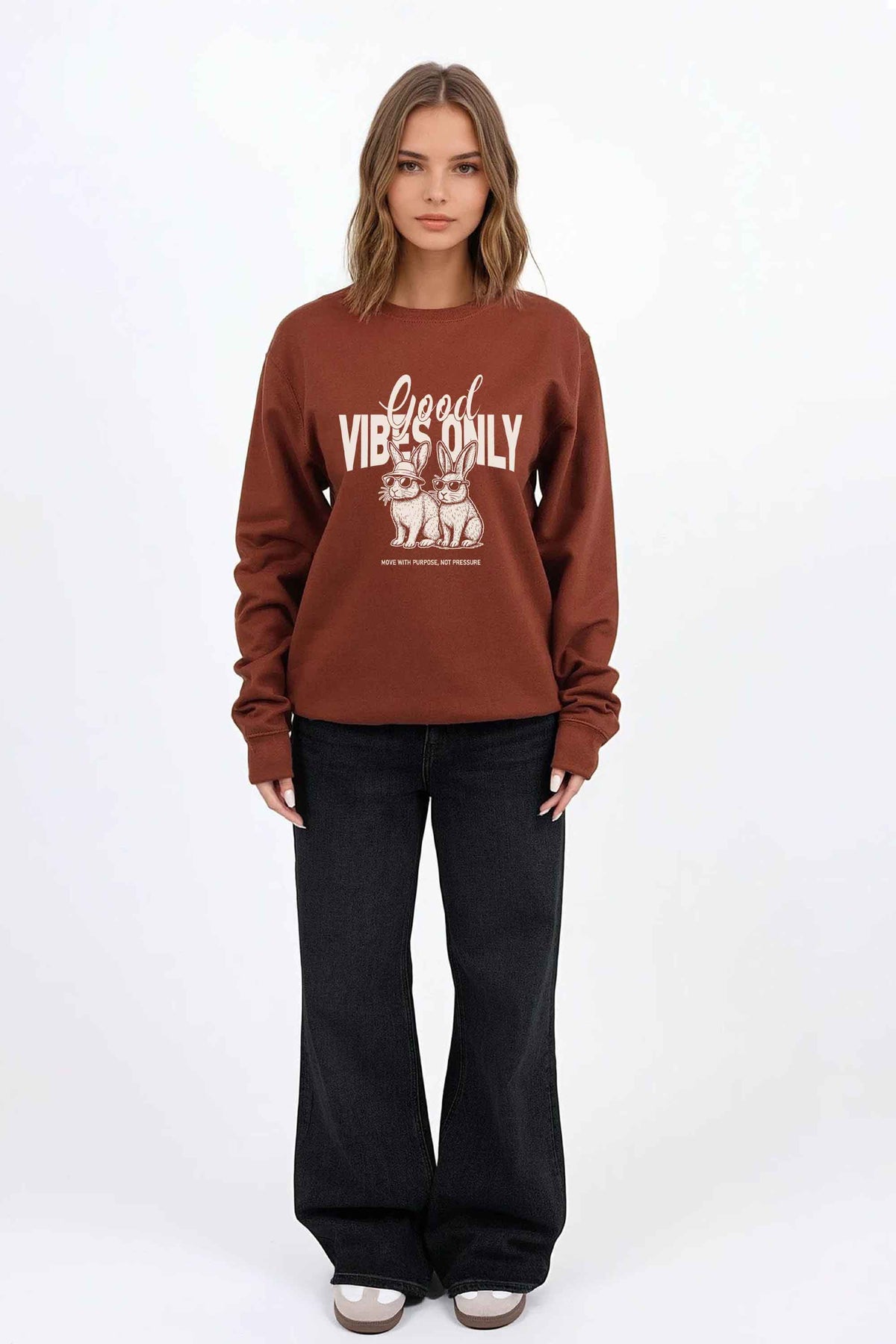 Good Vibes Only Bunny Printed Sweatshirt