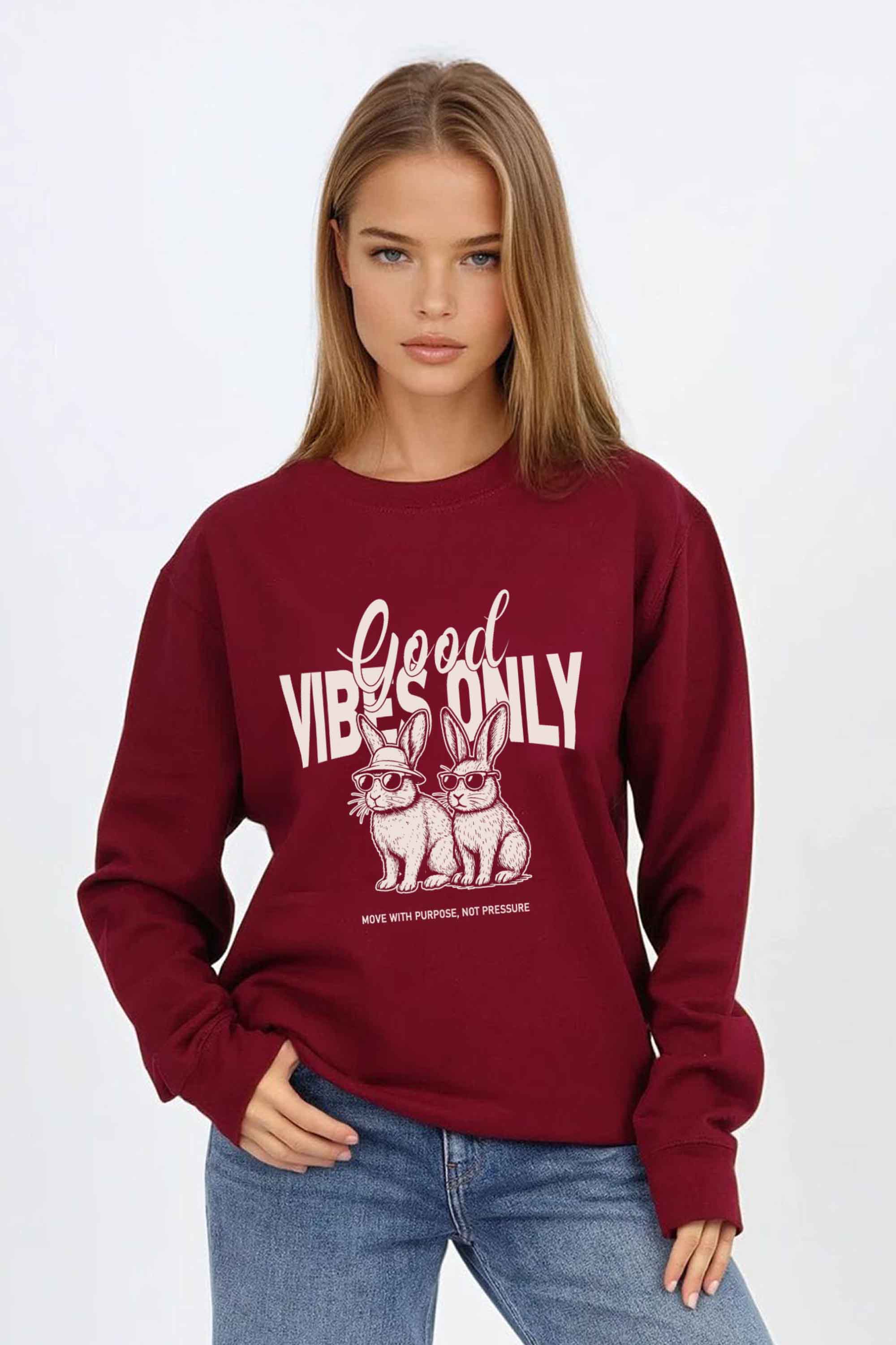 Good Vibes Only Bunny Printed Sweatshirt