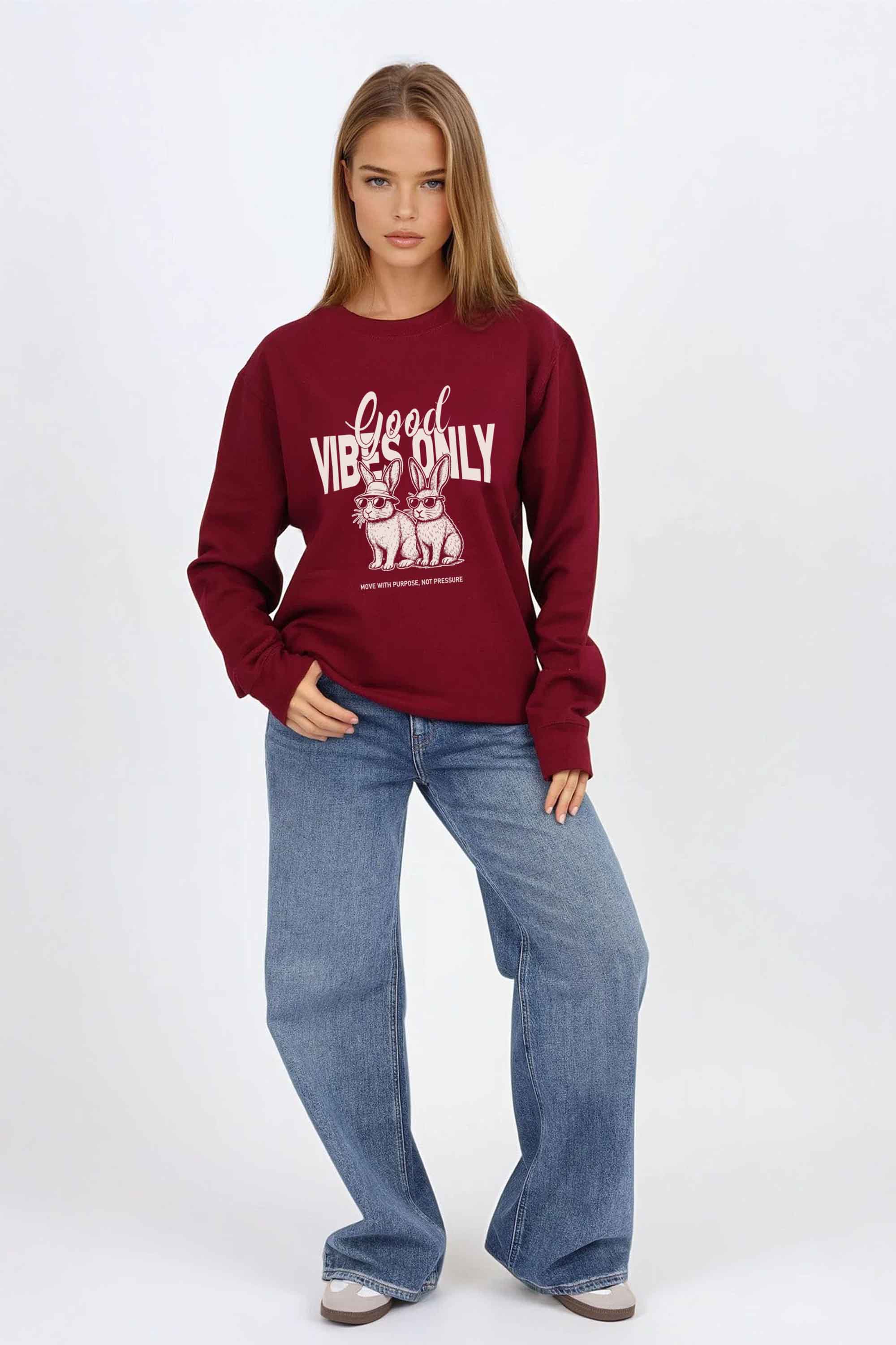 Good Vibes Only Bunny Printed Sweatshirt