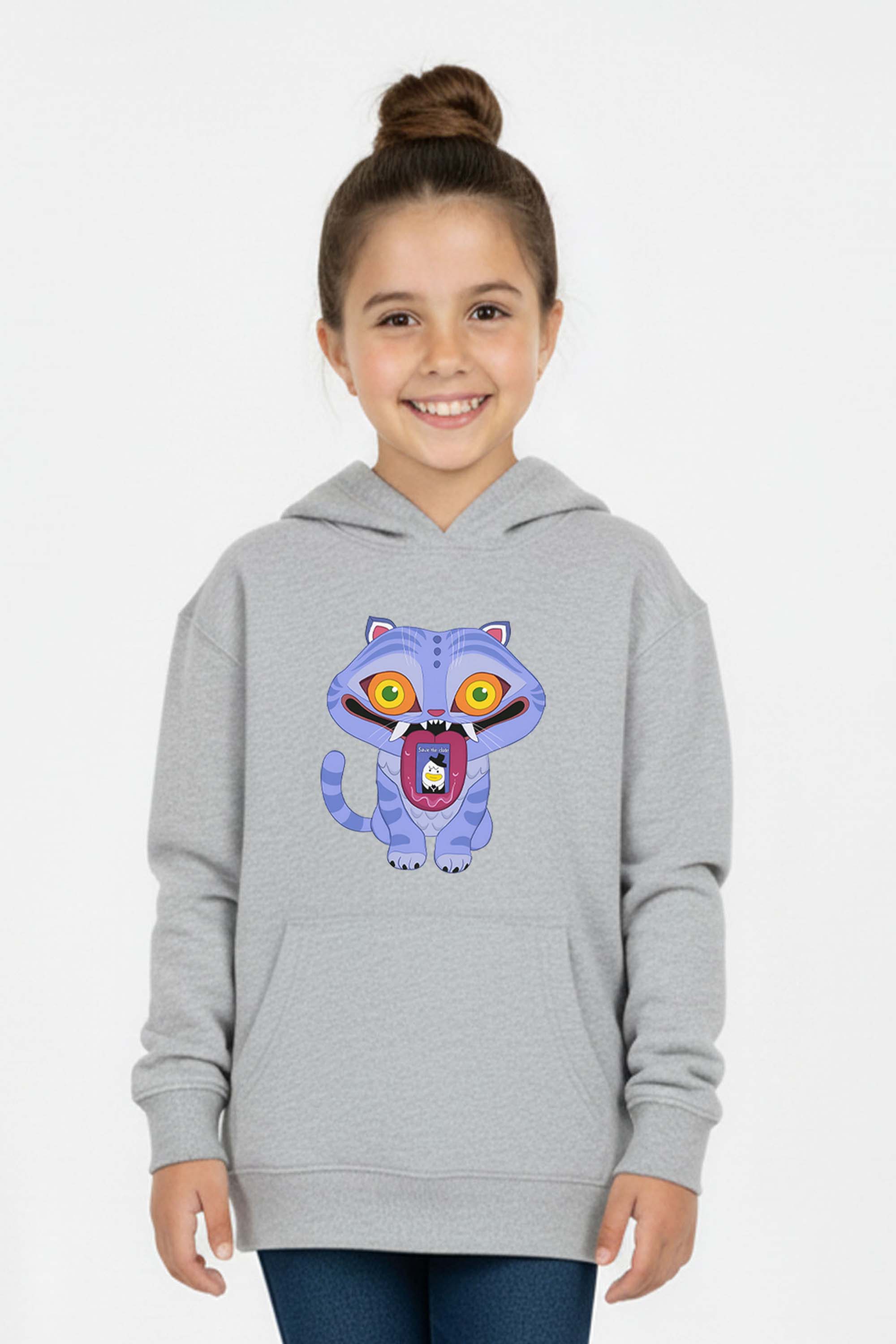 Kids K-Pop Derpy Demon Cat Graphic Printed Hoodie