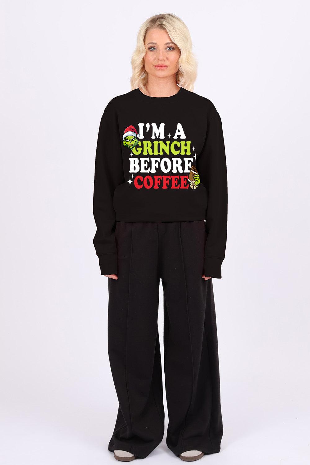 Grinch Before Coffee Printed Christmas Jumper (Pack of 4)
