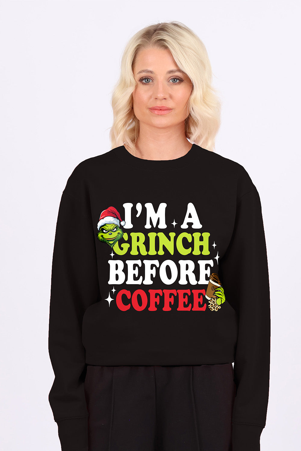 Grinch Before Coffee Printed Christmas Jumper (Pack of 4)