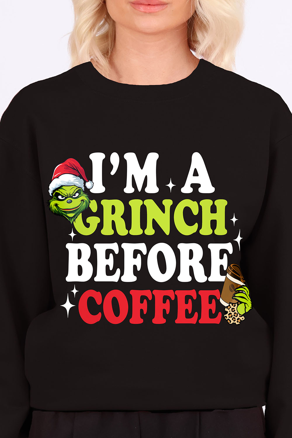 Grinch Before Coffee Printed Christmas Jumper (Pack of 4)