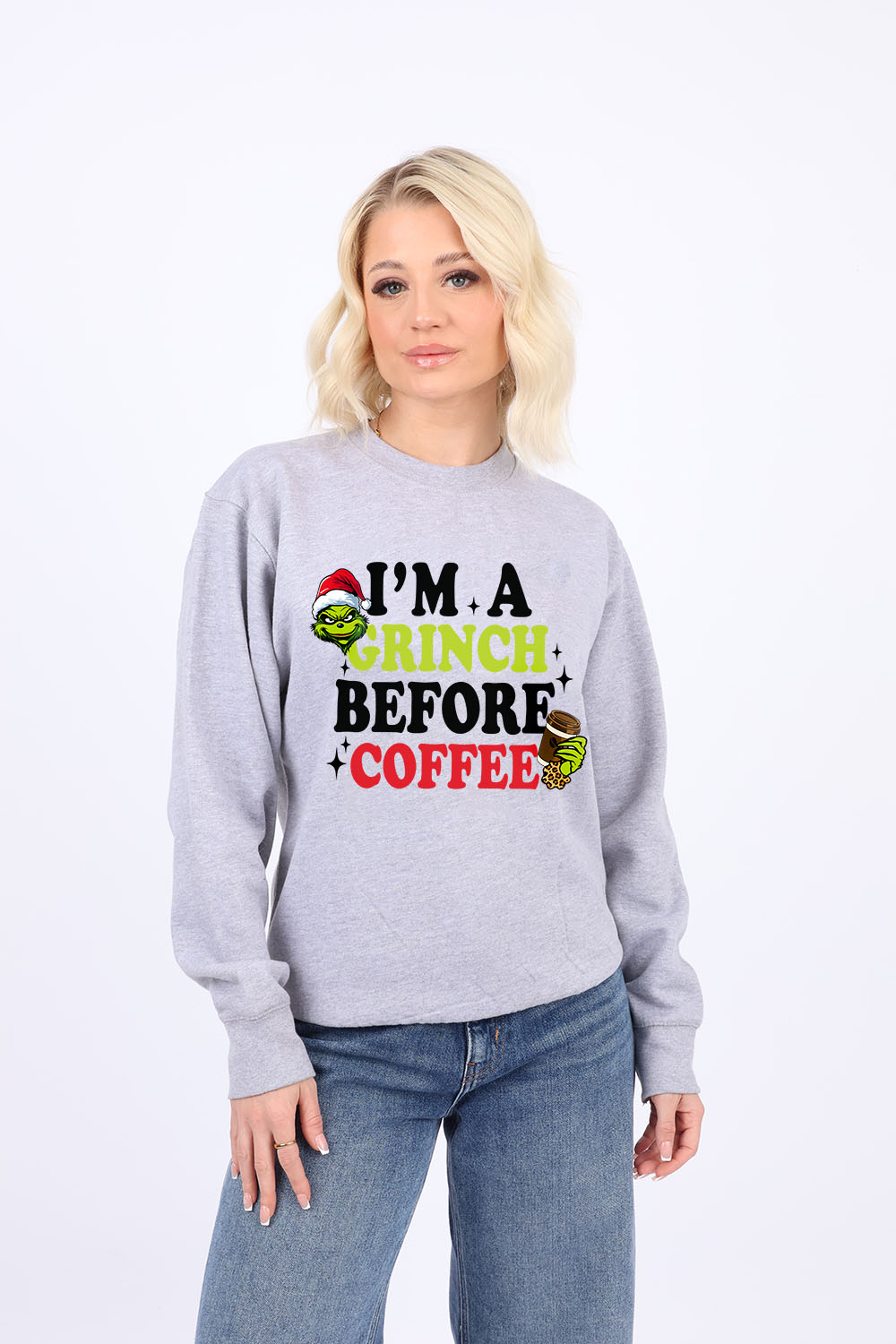 Grinch Before Coffee Printed Christmas Jumper (Pack of 4)