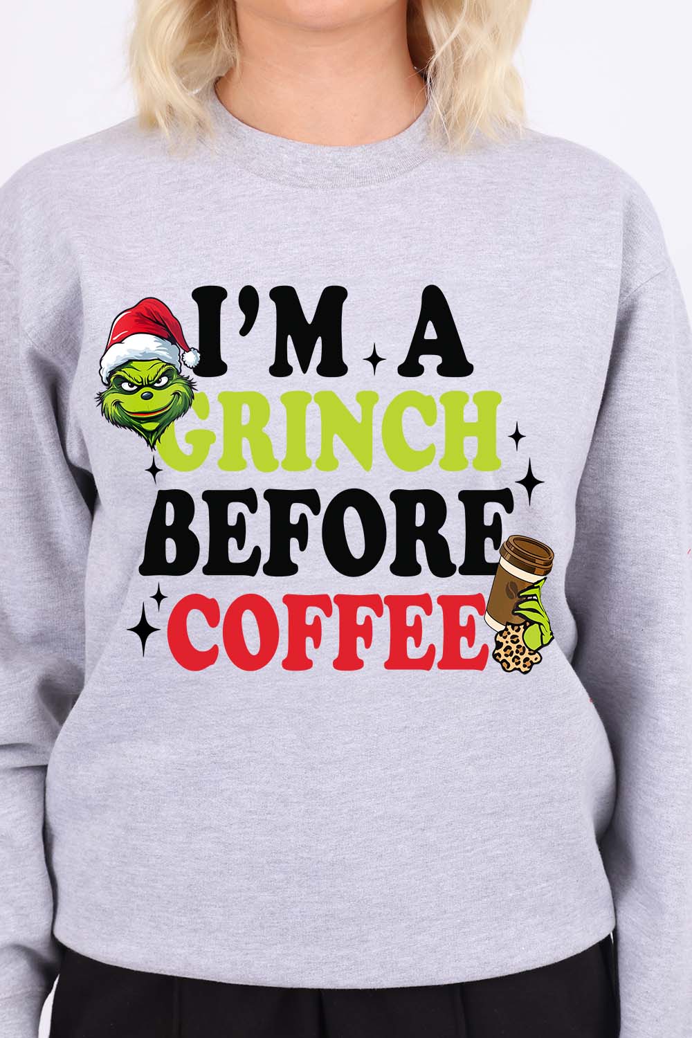Grinch Before Coffee Printed Christmas Jumper (Pack of 4)