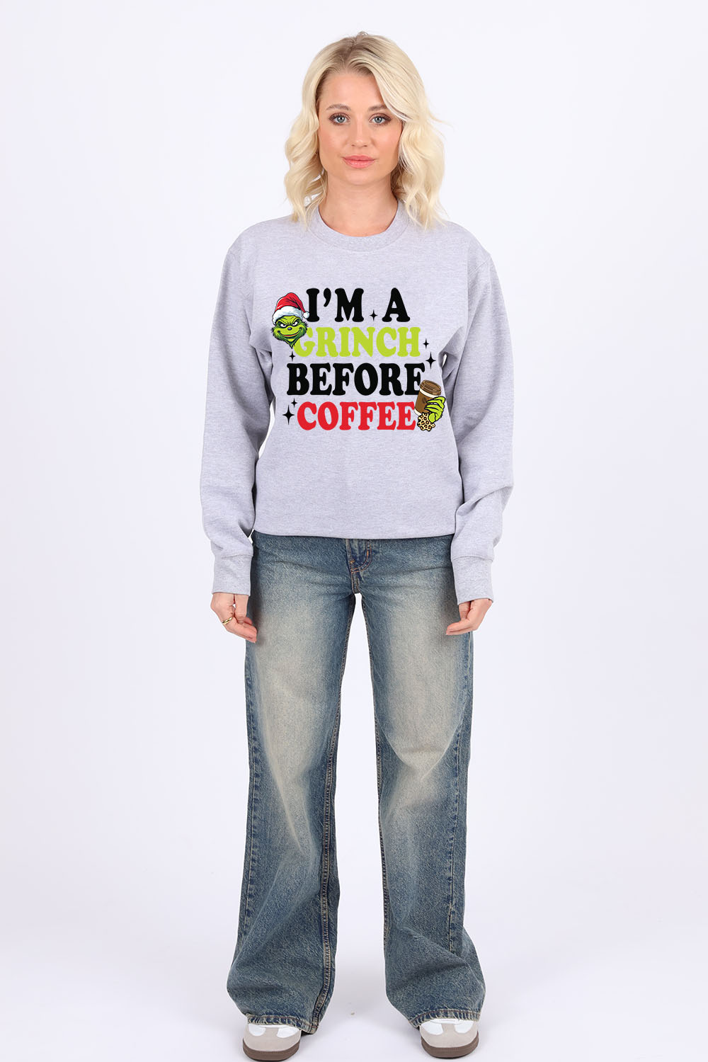Grinch Before Coffee Printed Christmas Jumper (Pack of 4)