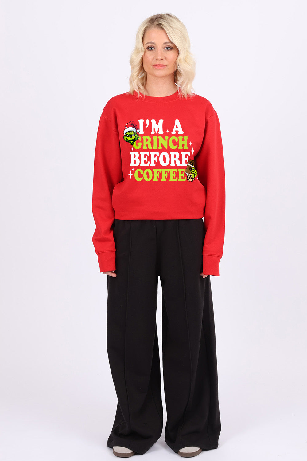 Grinch Before Coffee Printed Christmas Jumper (Pack of 4)