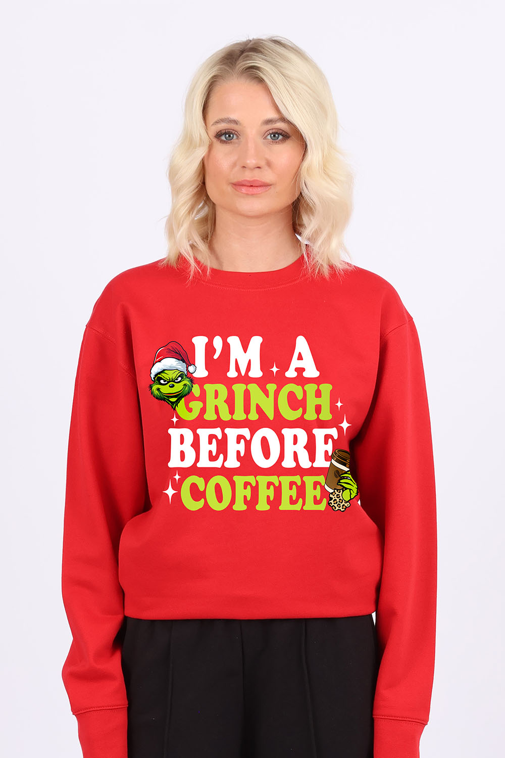 Grinch Before Coffee Printed Christmas Jumper (Pack of 4)