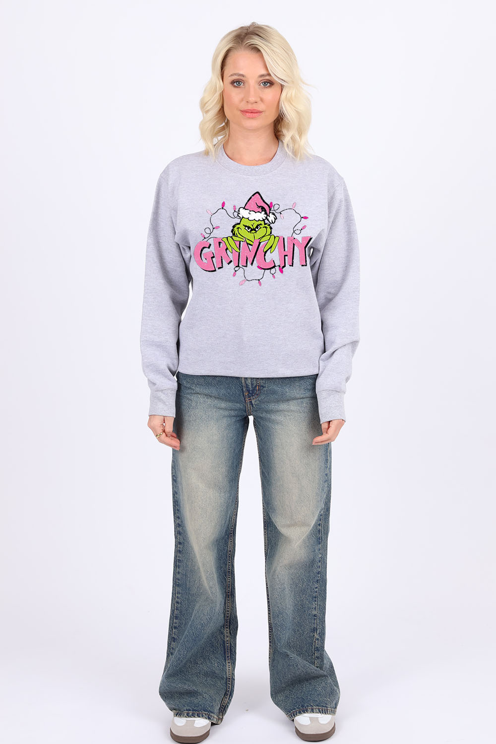 Grinchy Distressed Printed Sweatshirt | Christmas Jumper (Pack of 4)