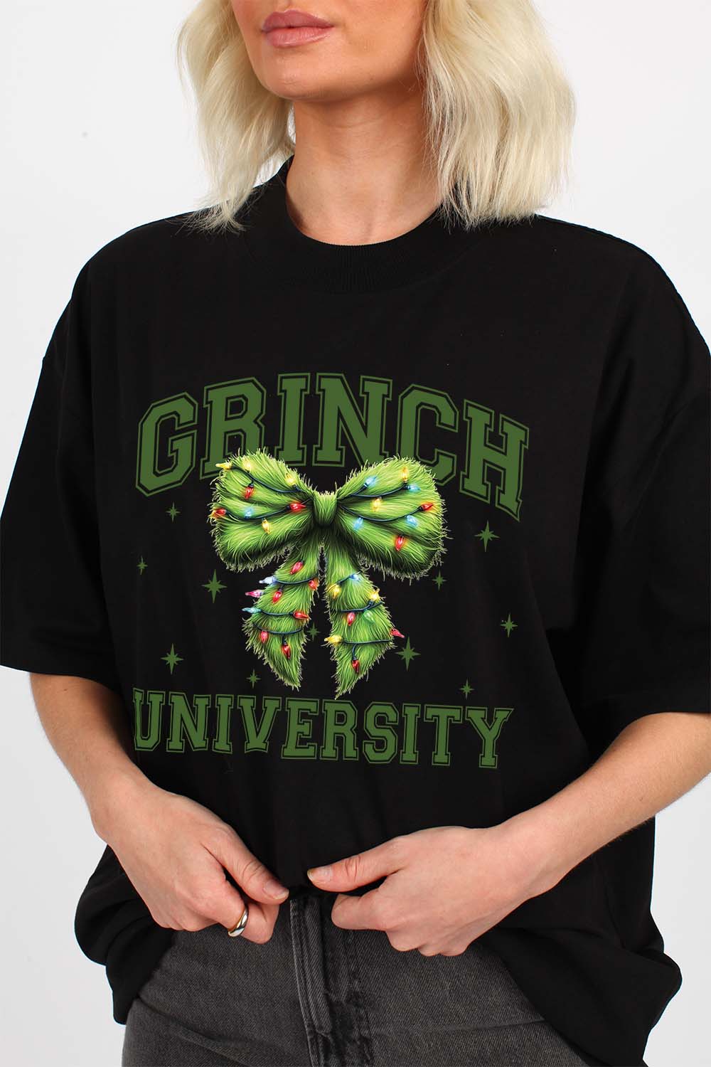 220GSM Oversize Christmas T-Shirt In Grinch University Print