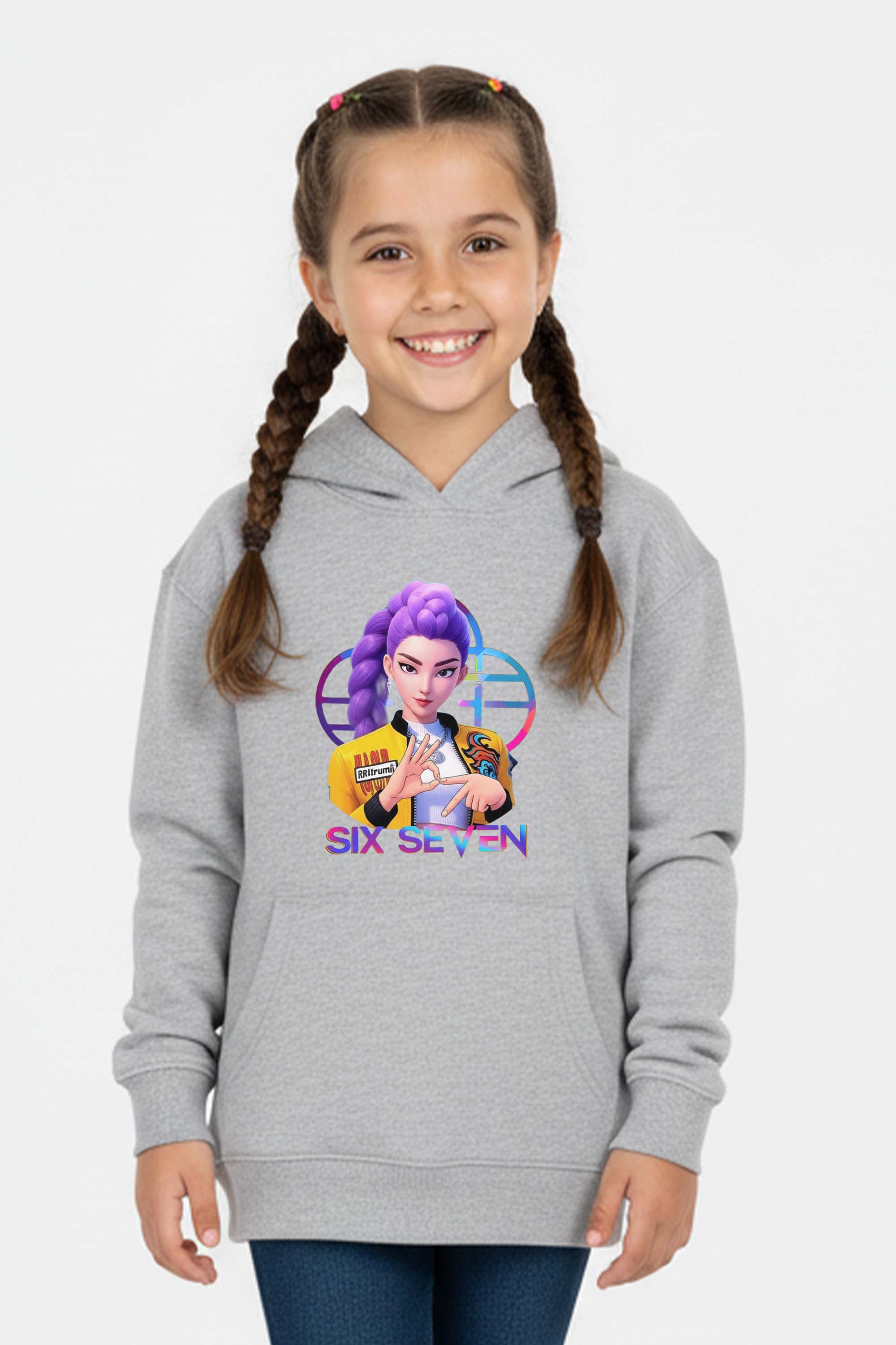 Kids K-Pop Rumi Six Seven Graphic Printed Hoodie