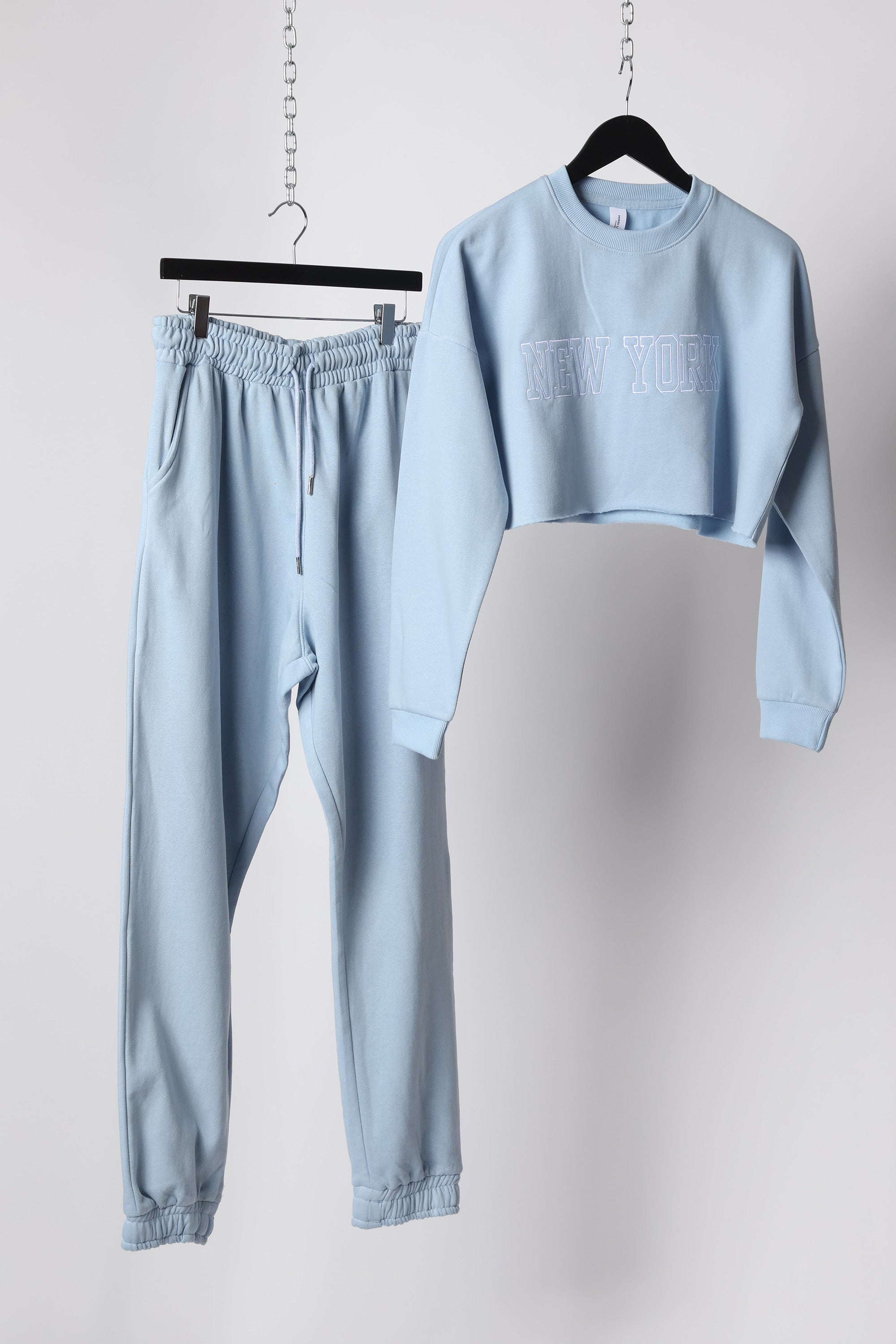 Embroidered “New York” Cropped Sweatshirt & Jogger Co-Ord Set (Pack of 3)