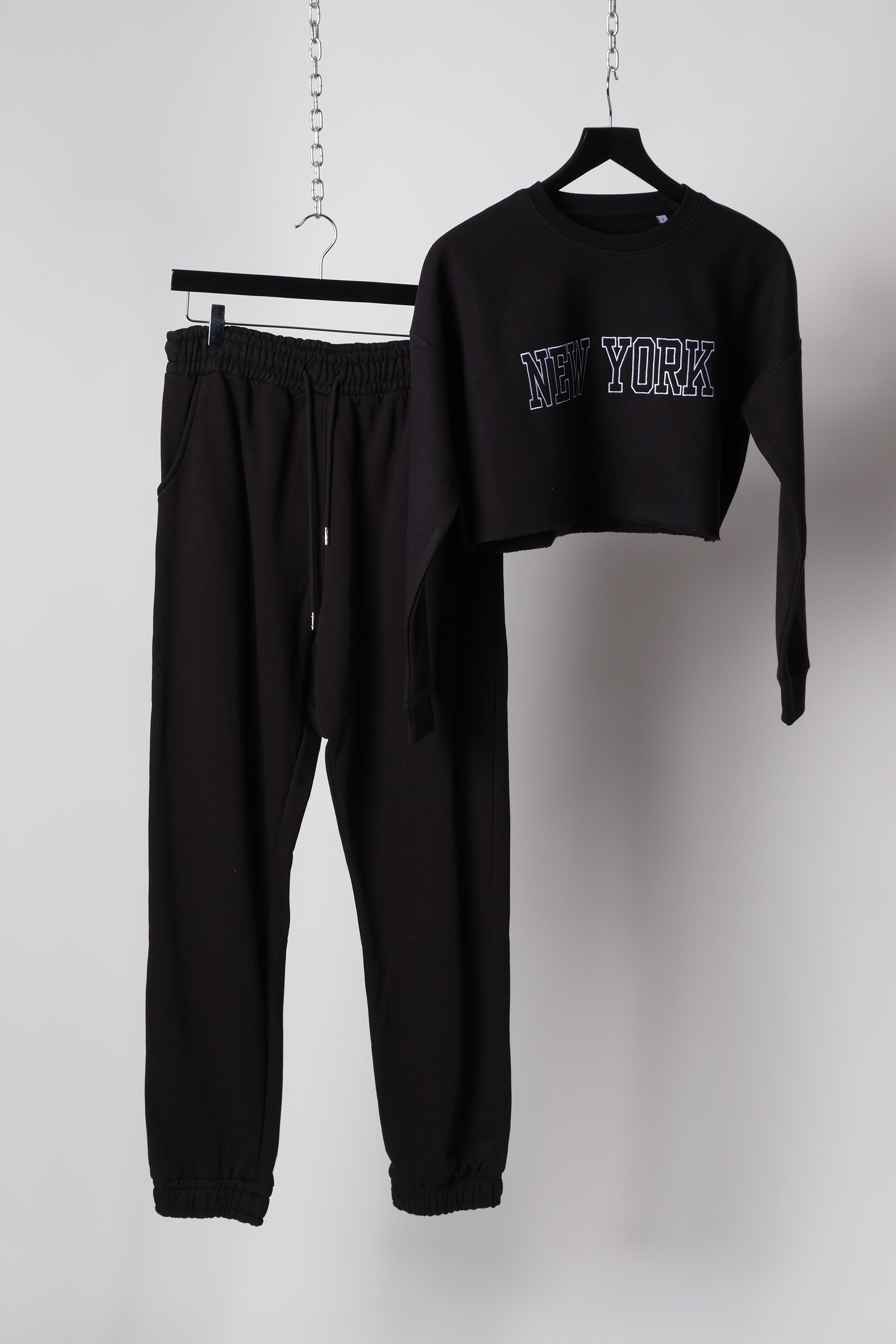 Embroidered “New York” Cropped Sweatshirt & Jogger Co-Ord Set (Pack of 3)