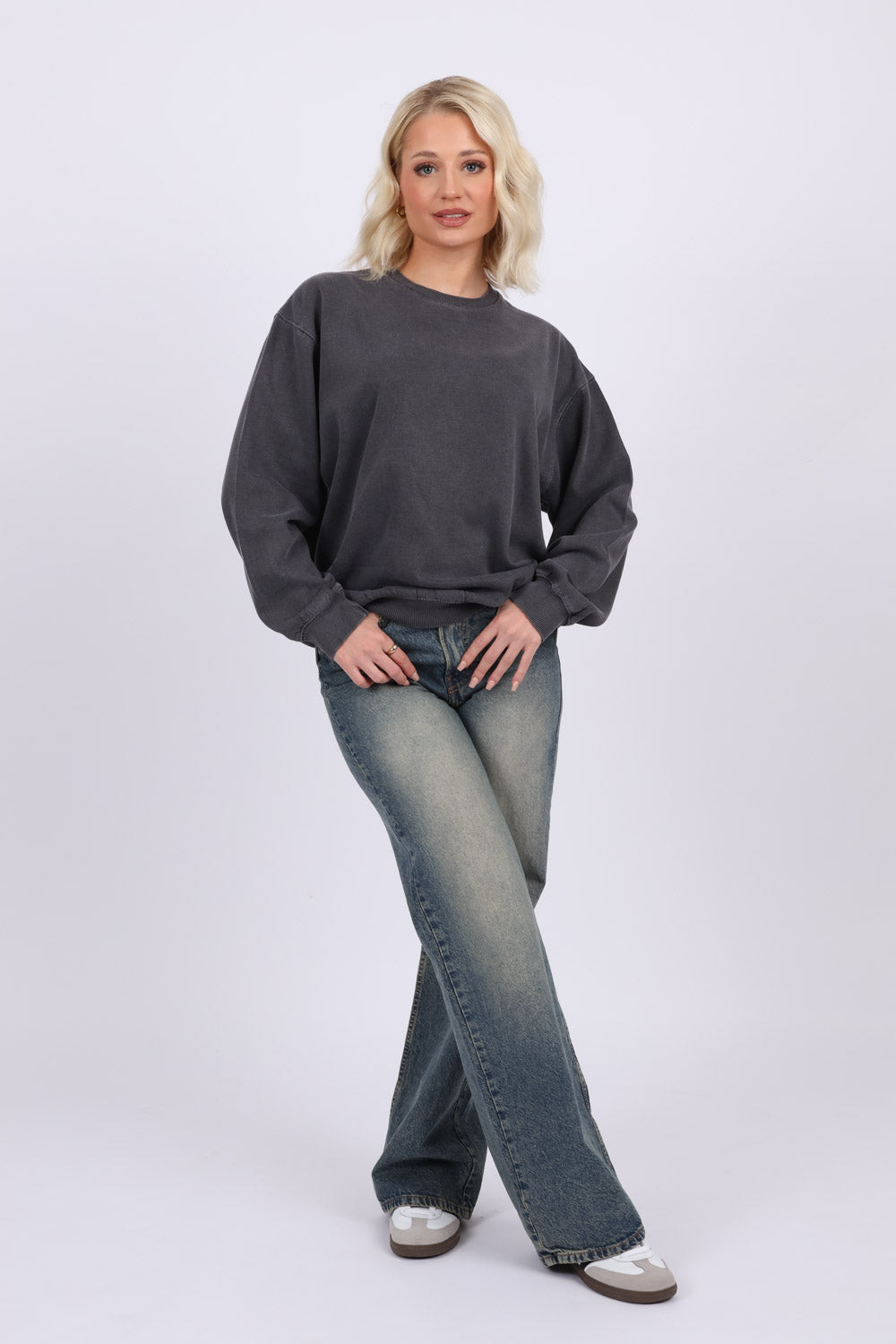 Unisex Acid Washed Plain Sweatshirt