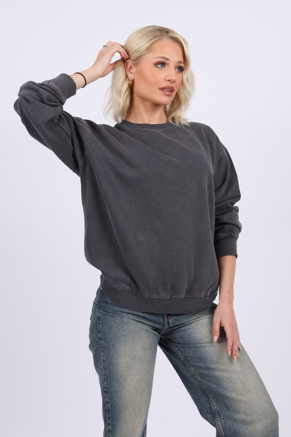 Unisex Acid Washed Plain Sweatshirt