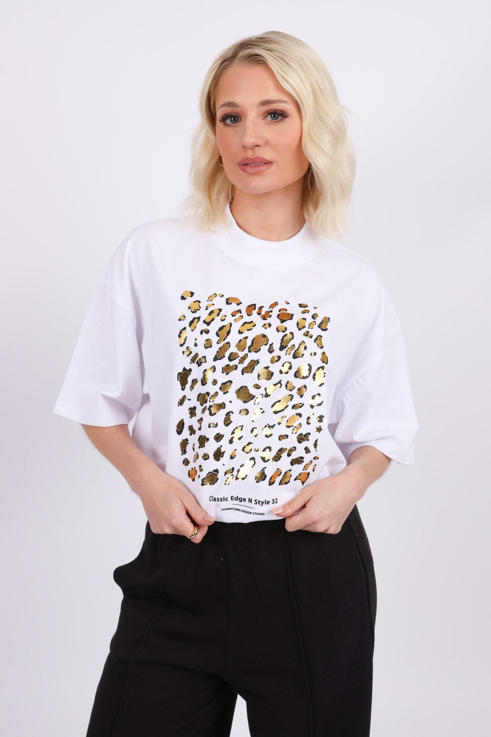 220GSM Oversize T-Shirt Leopard Foil Print