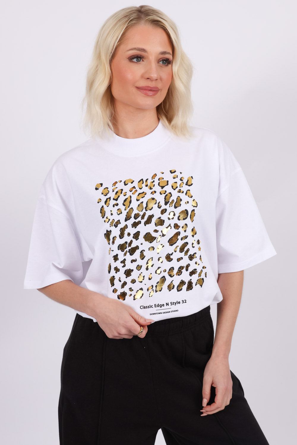 220GSM Oversize T-Shirt Leopard Foil Print