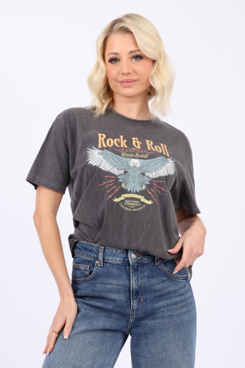 Rock n Roll Eagle Acid Wash T-Shirt