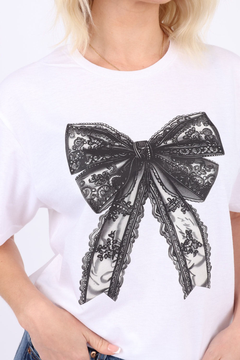 Lace Bow Printed T-Shirt
