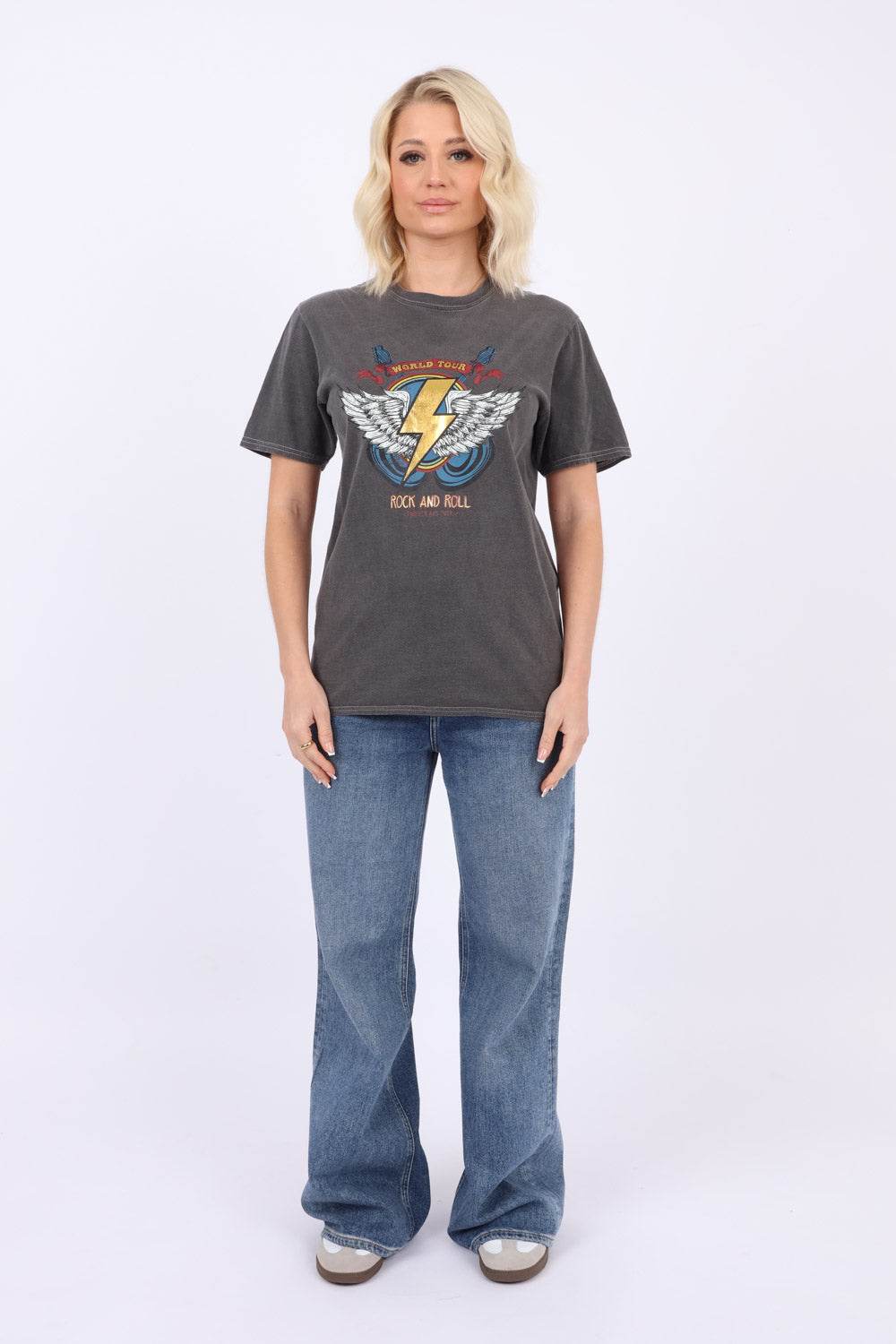 Acid Wash T-Shirt In Gold Foil Bolt