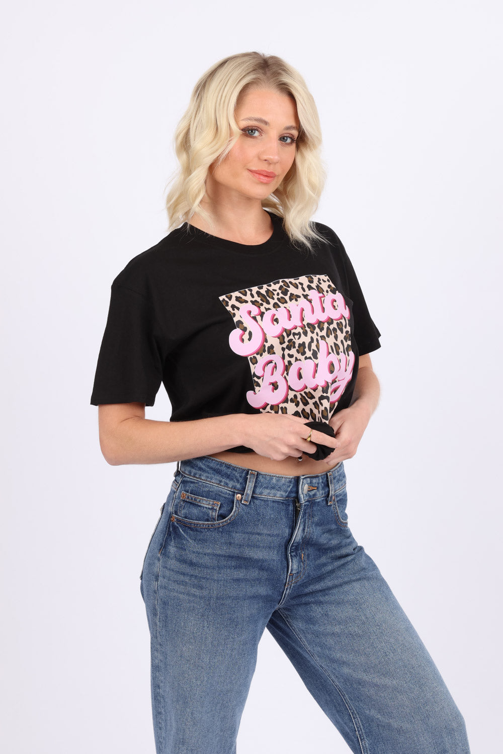 Leopard Santa Baby Christmas Printed T-shirt