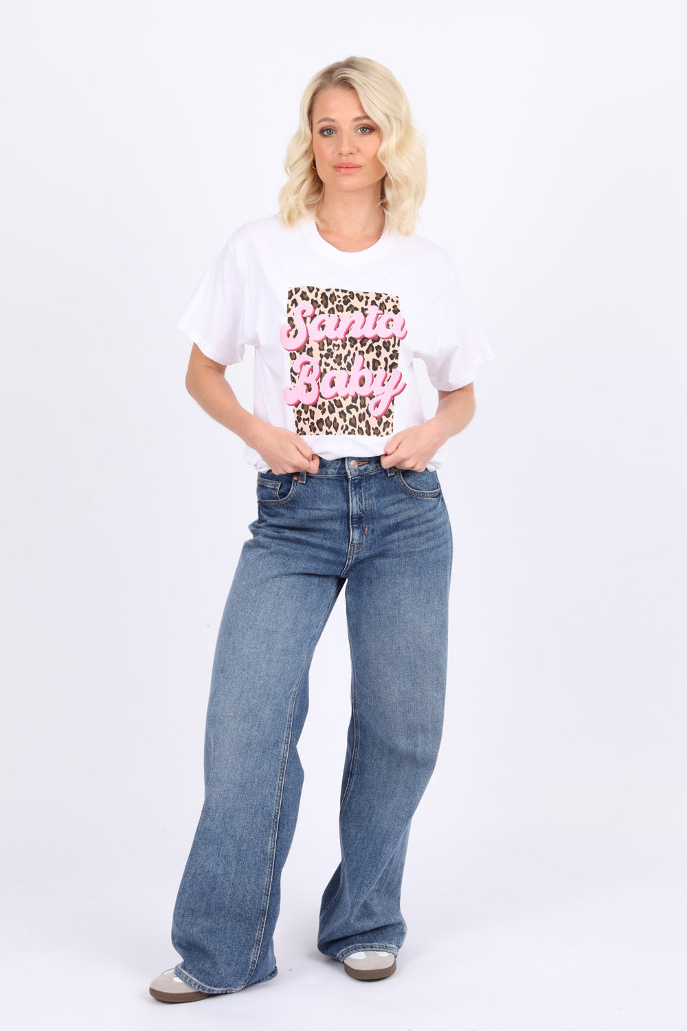 Leopard Santa Baby Christmas Printed T-shirt