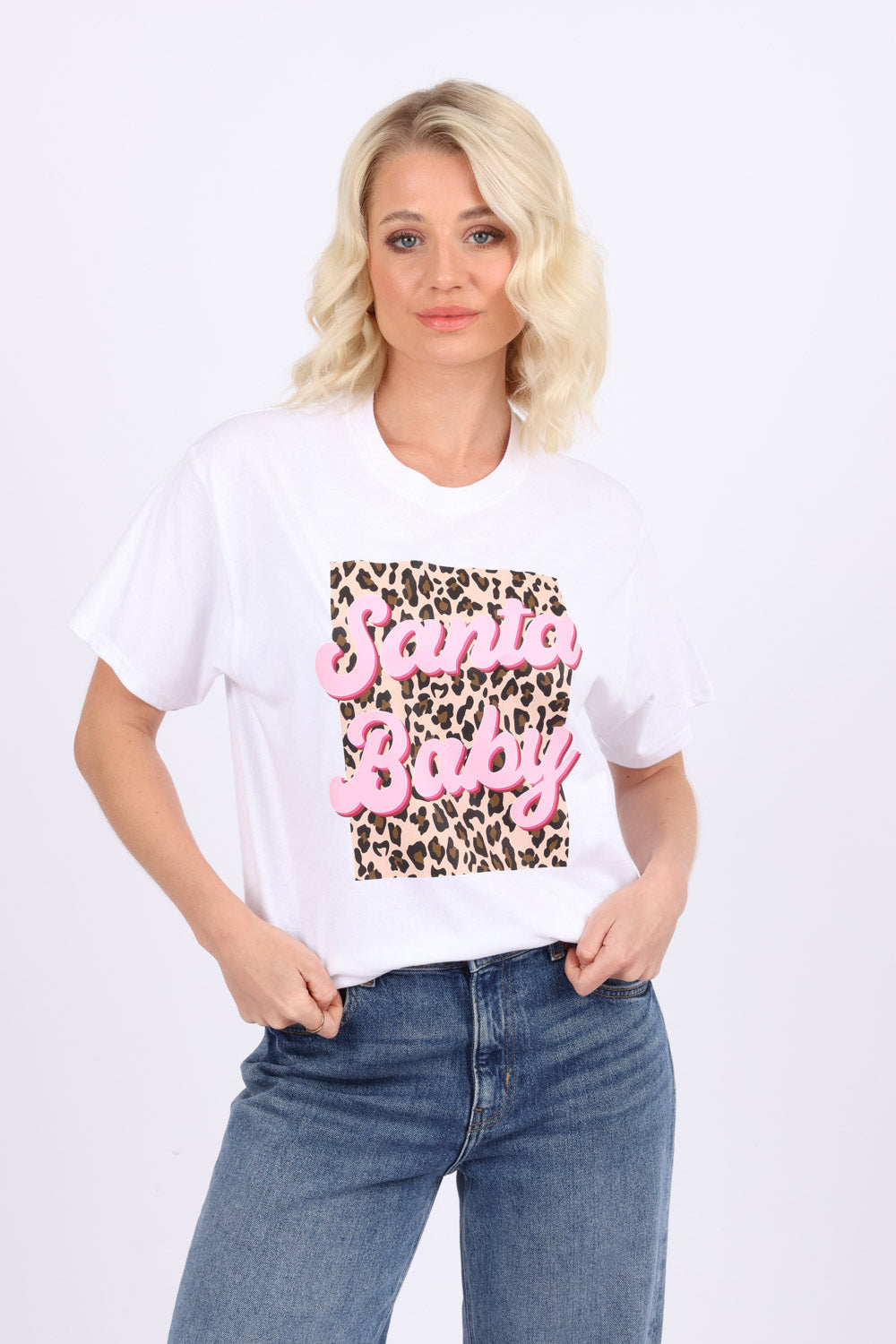Leopard Santa Baby Christmas Printed T-shirt