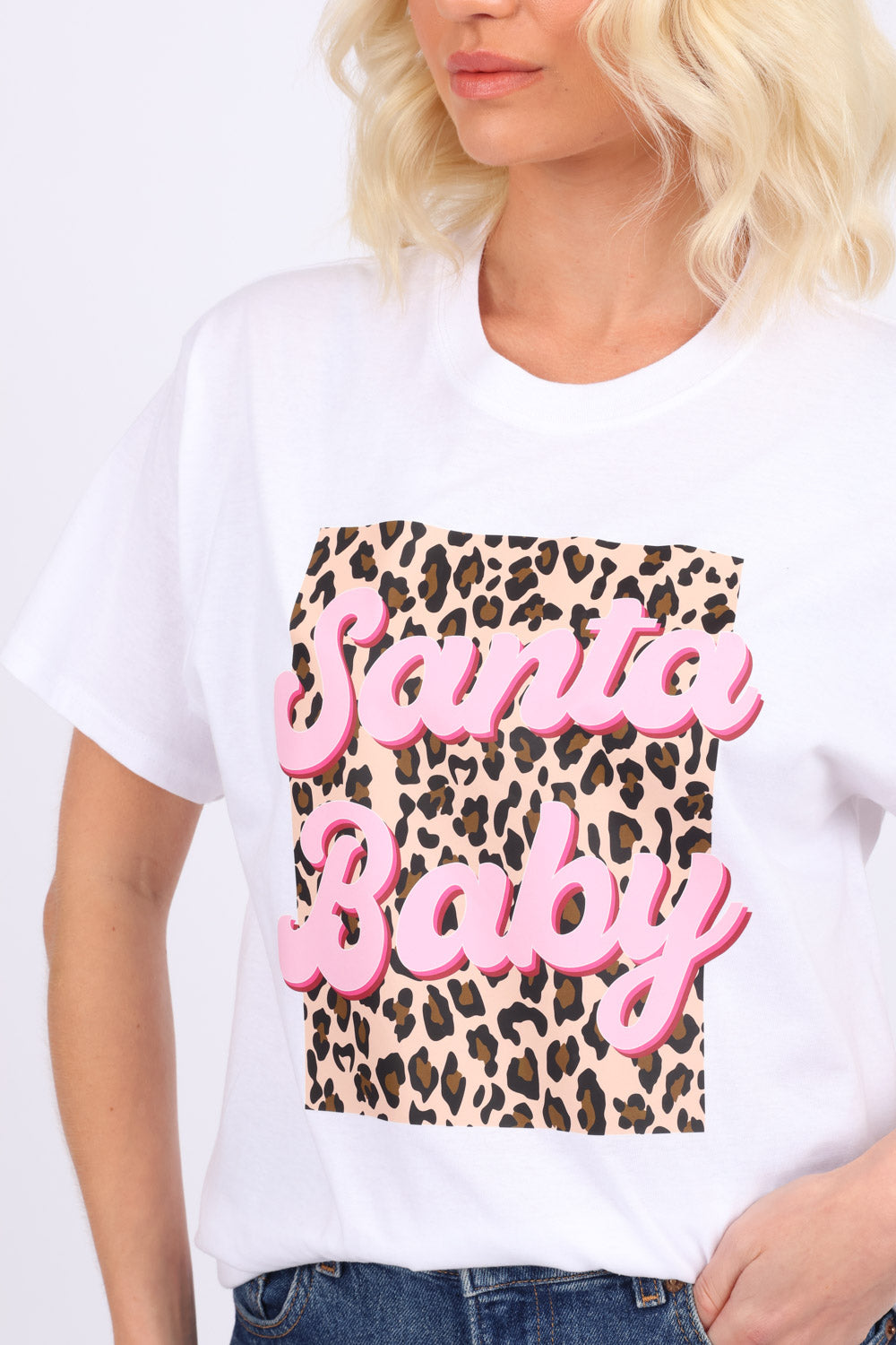 Leopard Santa Baby Christmas Printed T-shirt