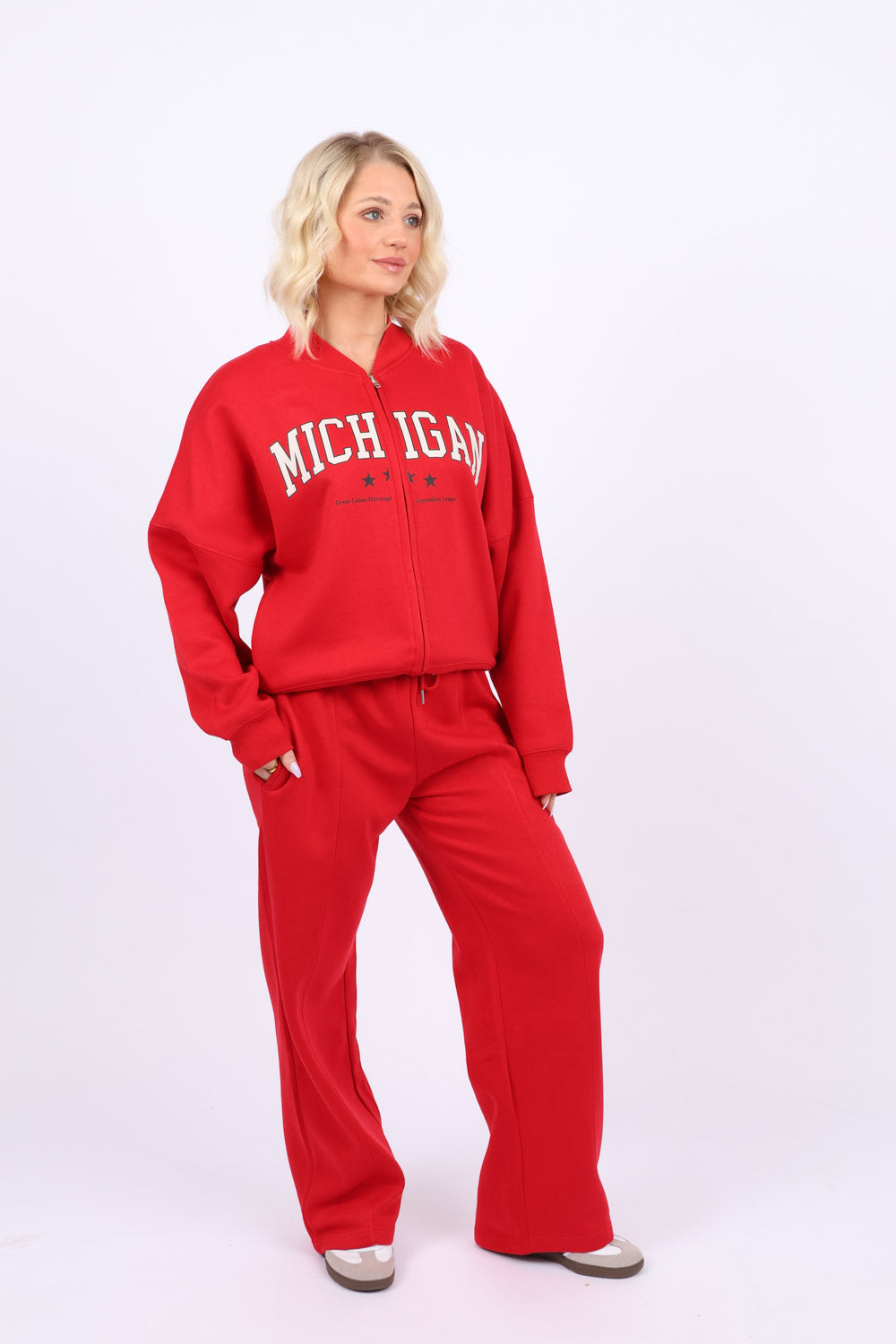 Bomber Style Fleece Zipper Co-ord Set in Michigan Print (Pack of 6 Sets)
