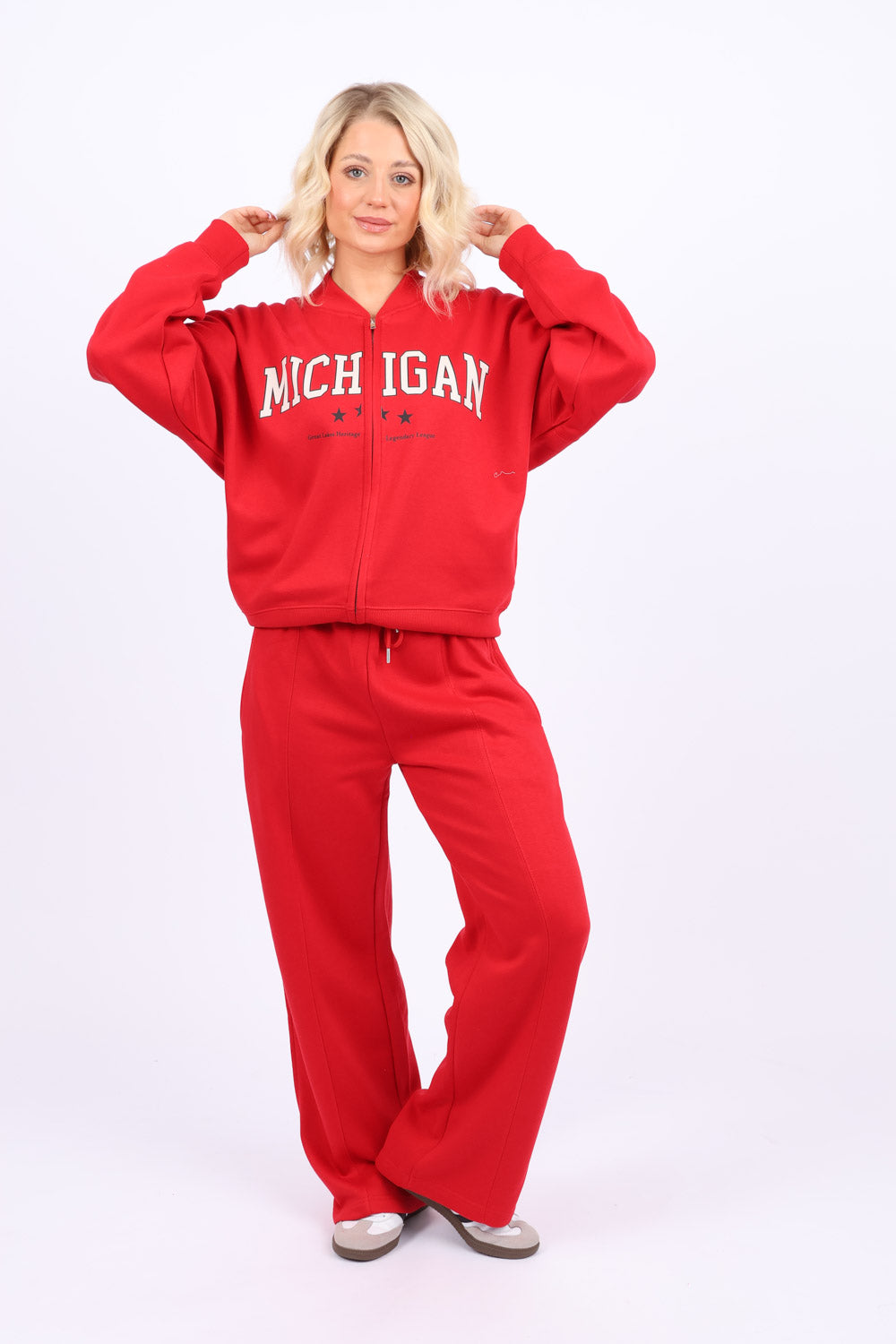 Bomber Style Fleece Zipper Co-ord Set in Michigan Print (Pack of 6 Sets)
