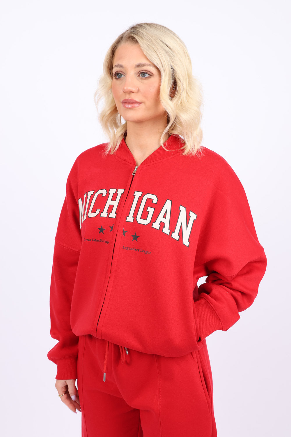 Bomber Style Fleece Zipper Co-ord Set in Michigan Print (Pack of 6 Sets)