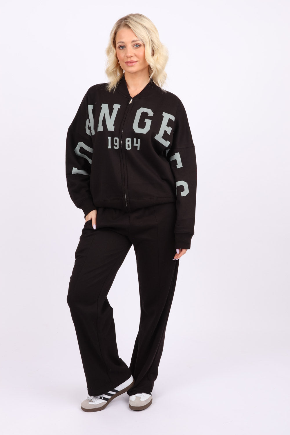 Bomber Style Fleece Zipper Co-ord Set in Los Angeles Print (Pack of 6 Sets)