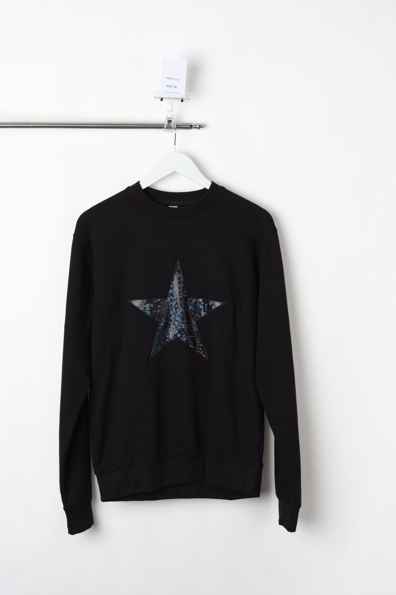 Star Applique Embroidered Black Sweatshirt (Size M) – Sample