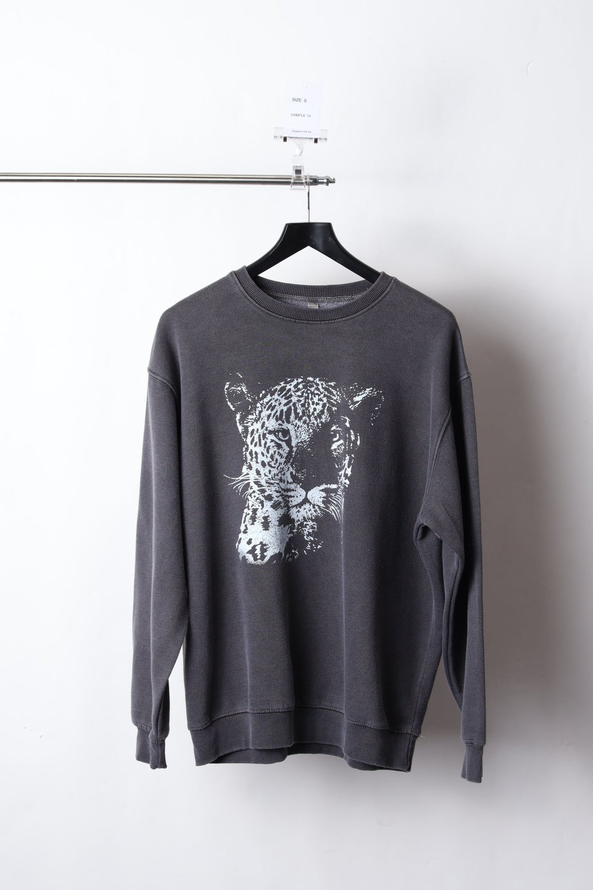 Leopard Graphic Charcoal Washed Sweatshirt (Size S) – Sample