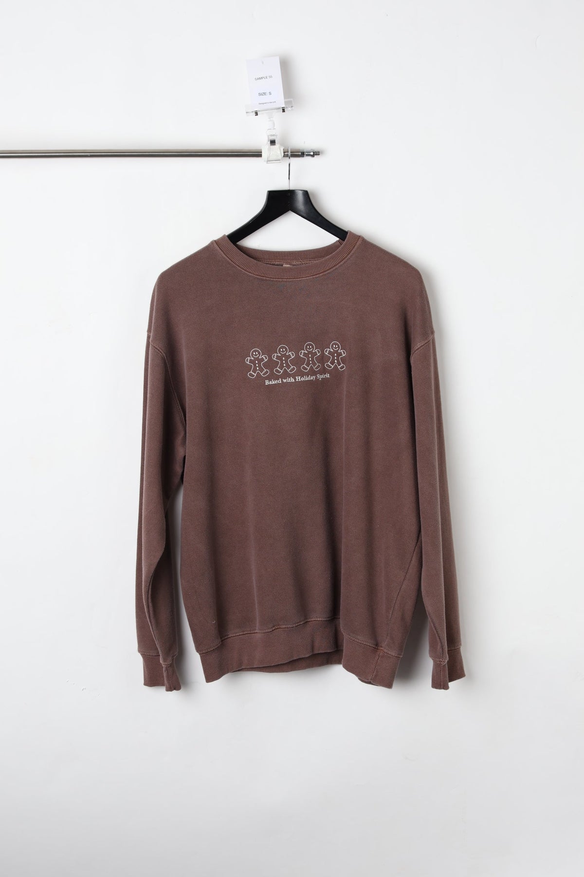 Baked Holiday Graphic Printed Washed Chocolate Sweatshirt (Size S) - Sample